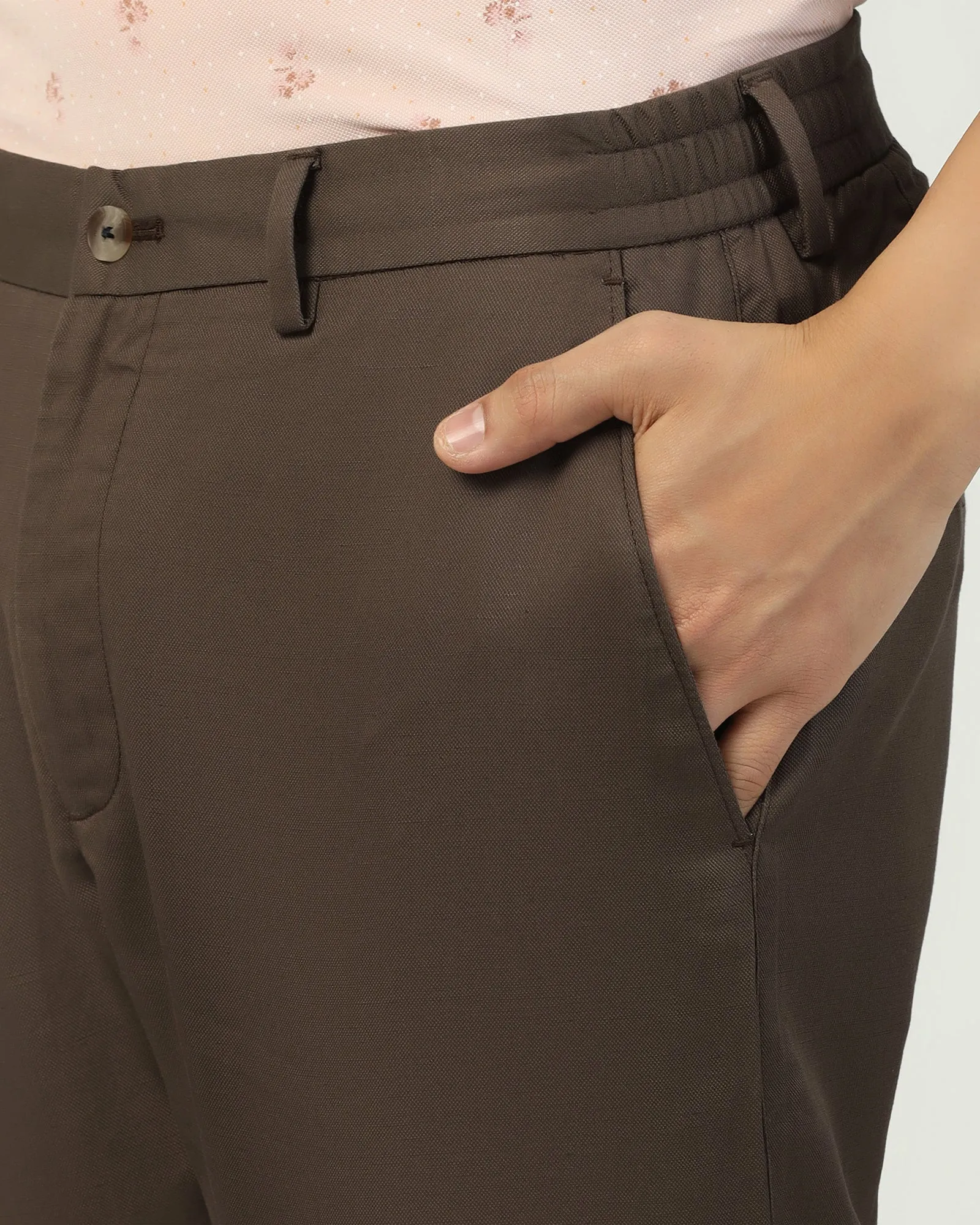 Linen Slim Comfort B-95 Casual Brown Solid Khakis - Edwin Body Contour