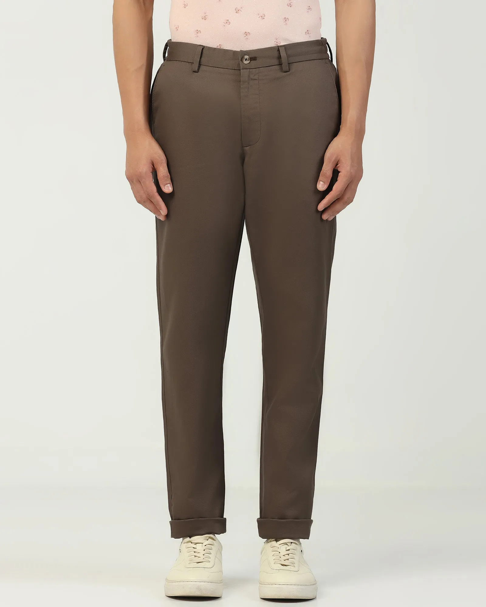 Linen Slim Comfort B-95 Casual Brown Solid Khakis - Edwin Durable Seam Construction