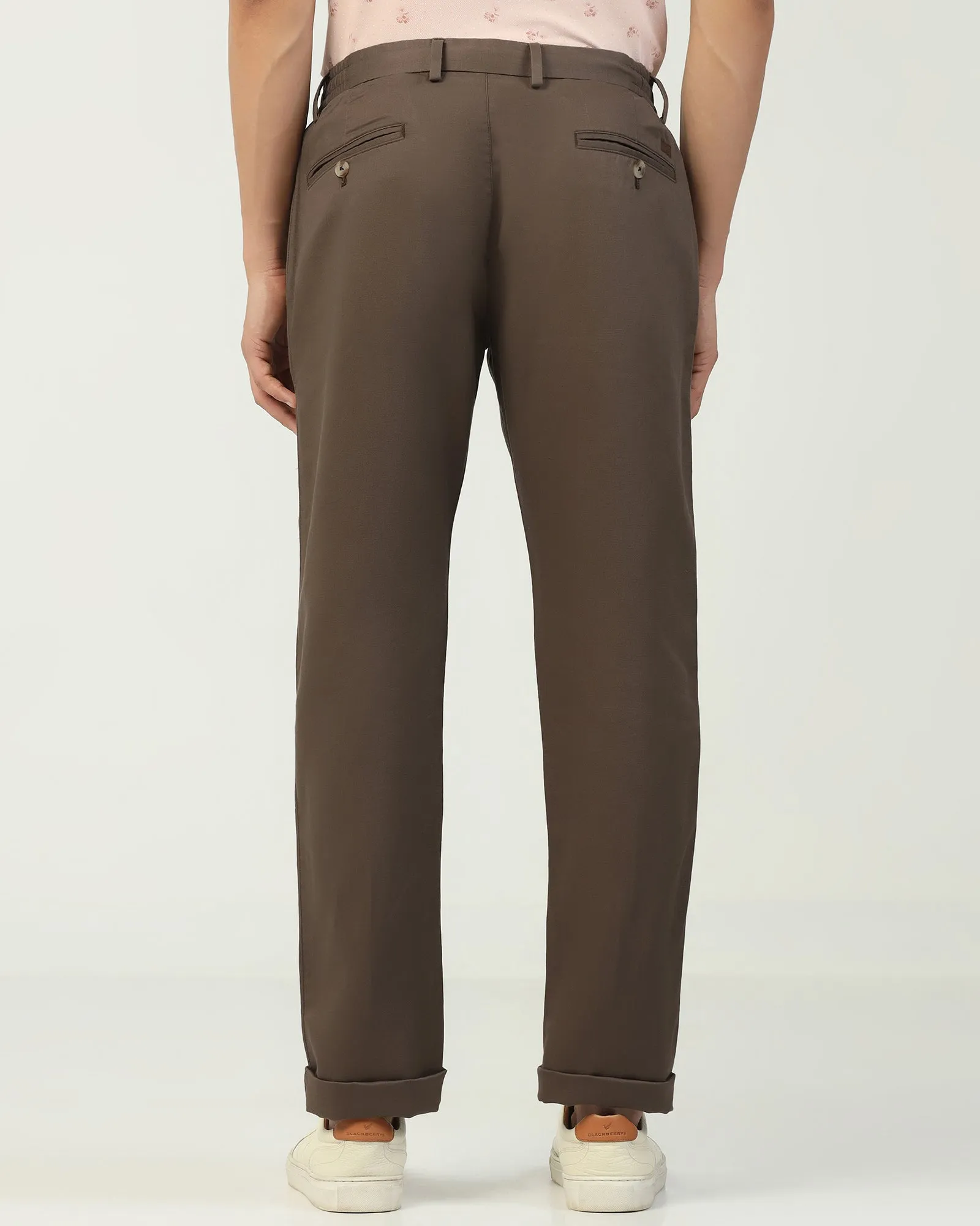Linen Slim Comfort B-95 Casual Brown Solid Khakis - Edwin Flattering Comfort LightweightWeave