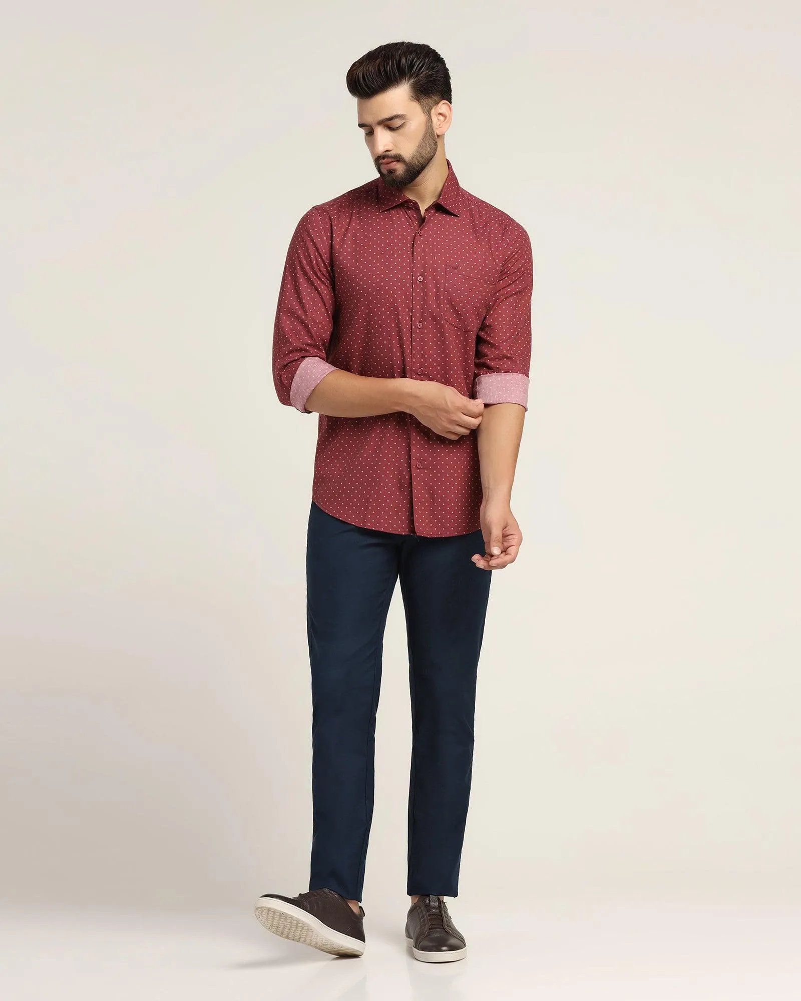 Slim Fit B-91 Casual Teal Textured Khakis - Segy Lounge-friendly Stretchable Design