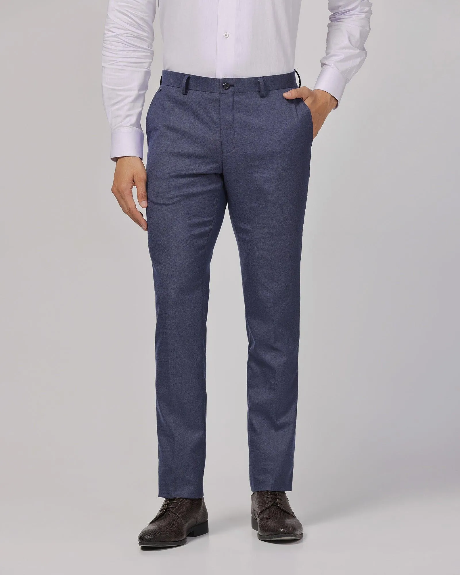 Relaxed Look Wide fit Slim Fit B-91 Formal Navy Textured Trouser - Zing
