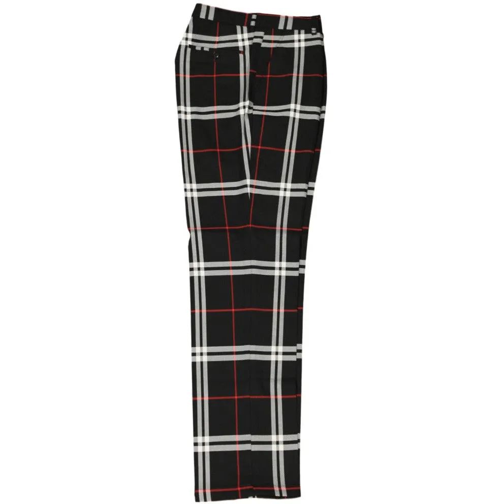 Plaid Black White Red Pants Long Wear Stretchable Fabric