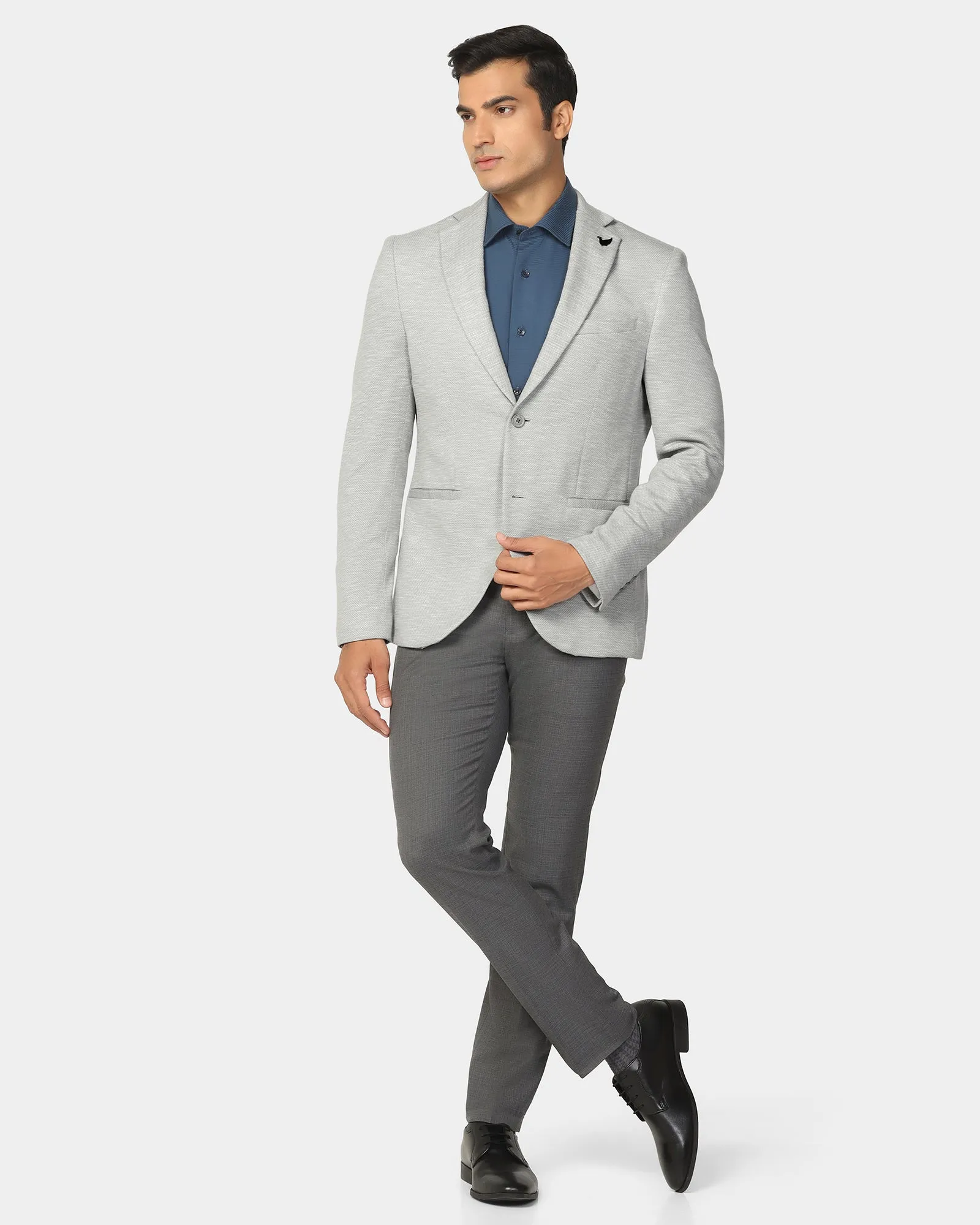 Formal Light Grey Textured Blazer - Jacobs Non Irritating Collar