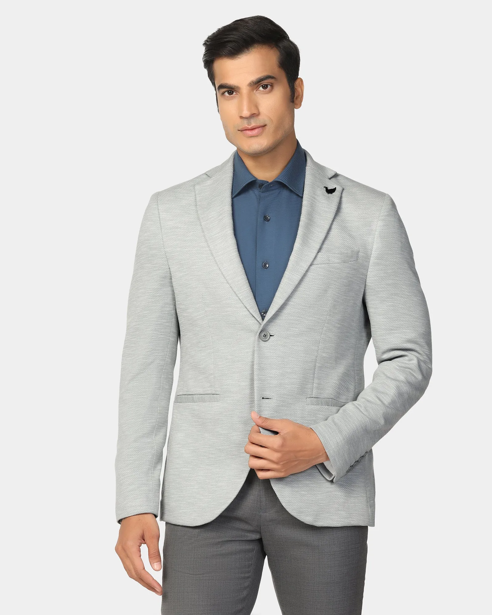 Formal Light Grey Textured Blazer - Jacobs All Day Wear ShrinkResistantFabric