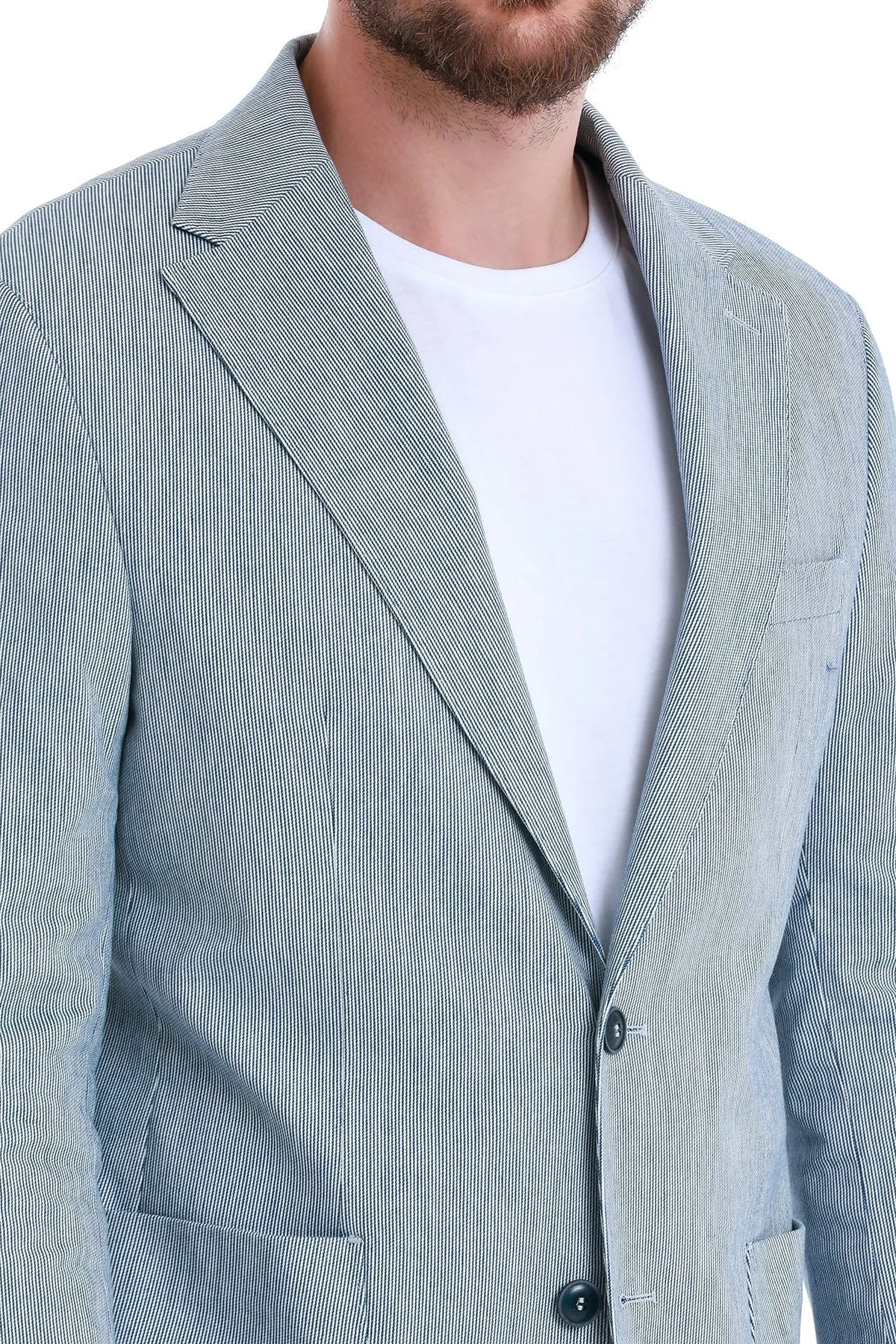 Comfort Fit Notch Lapel  Striped  Cotton Blend Navy Classic Blazer Easy Clean Material Zippered Pockets