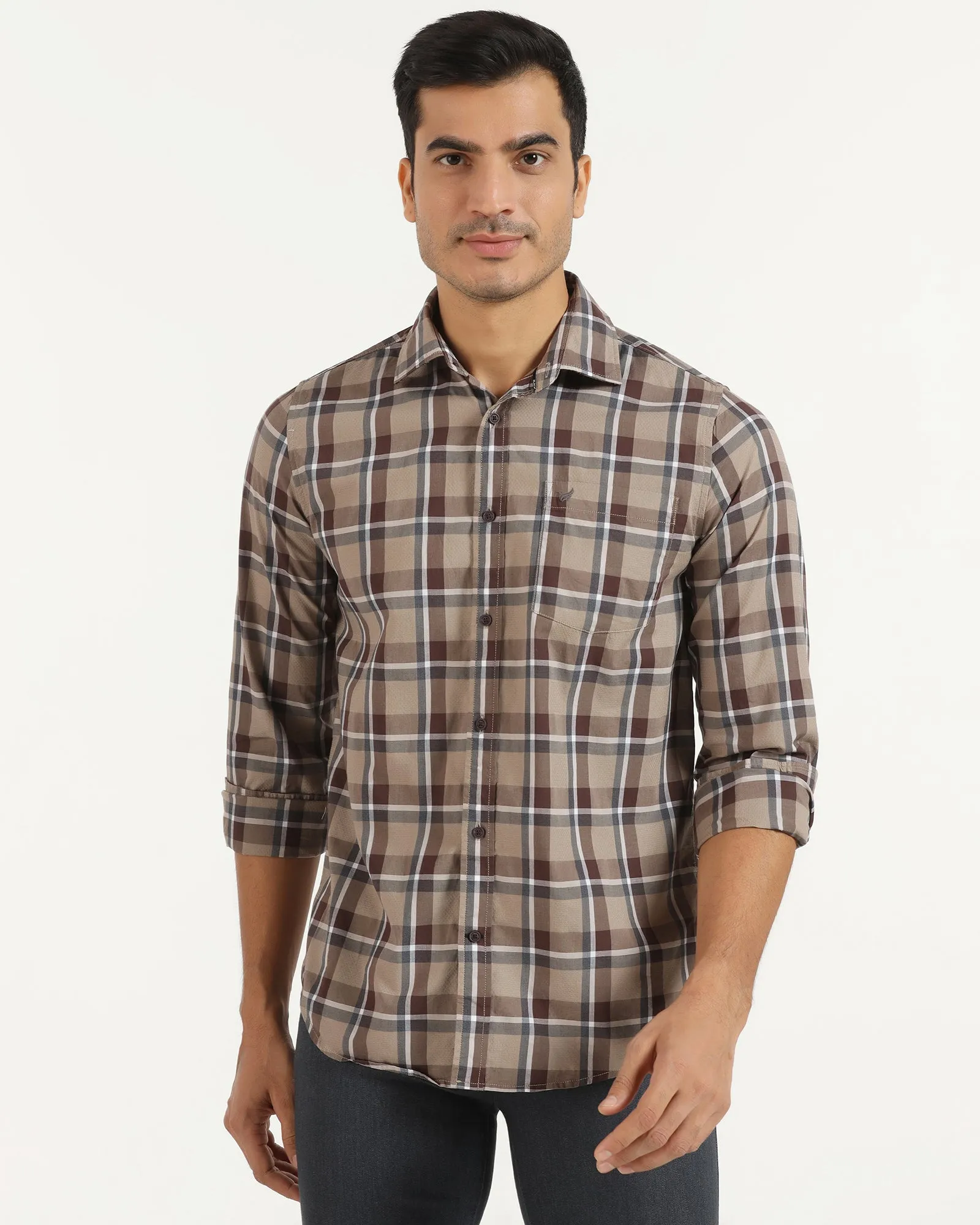 Geometric Shape Casual Brown Check Shirt - Jace