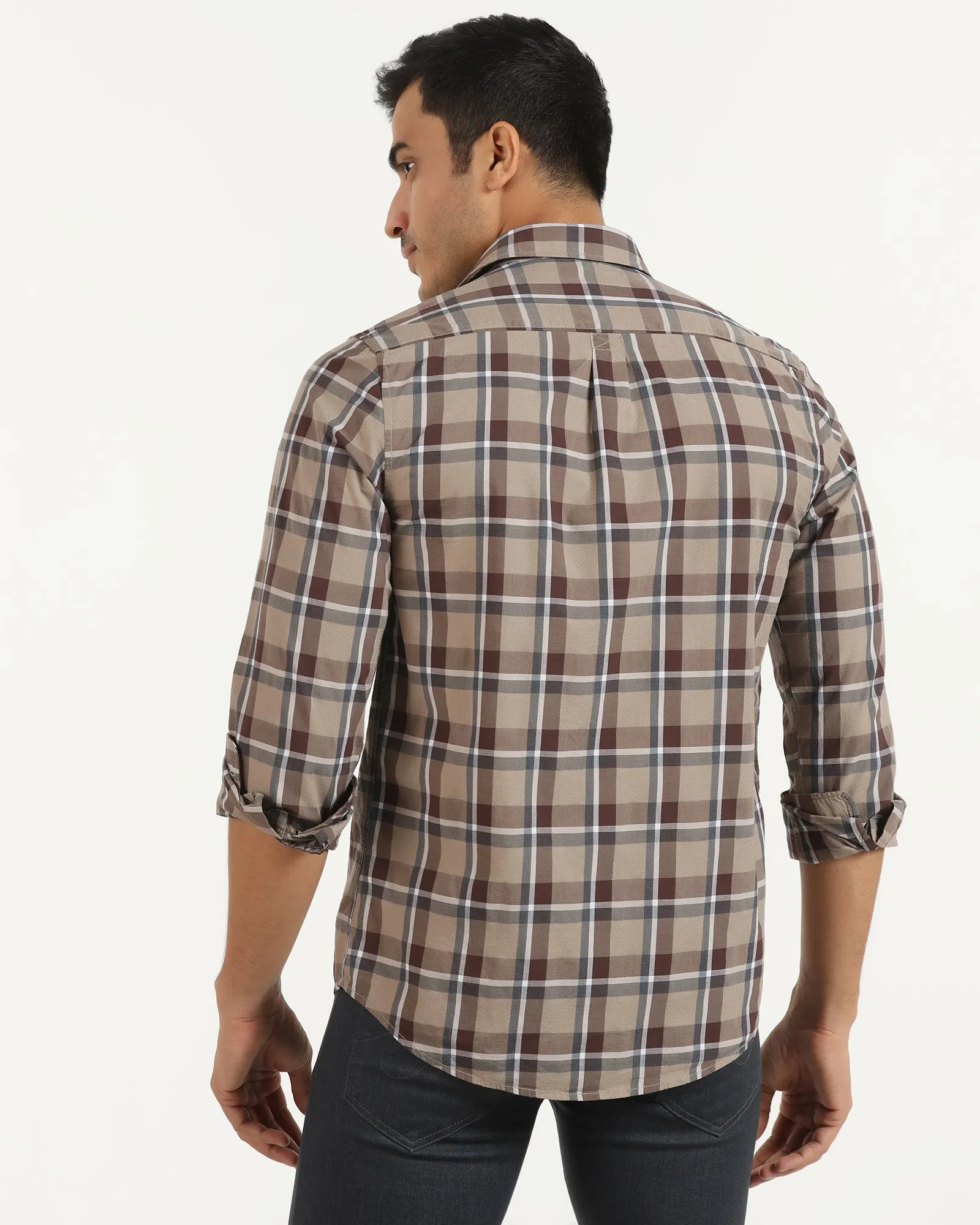 Casual Brown Check Shirt - Jace Contemporary Design Snug feel