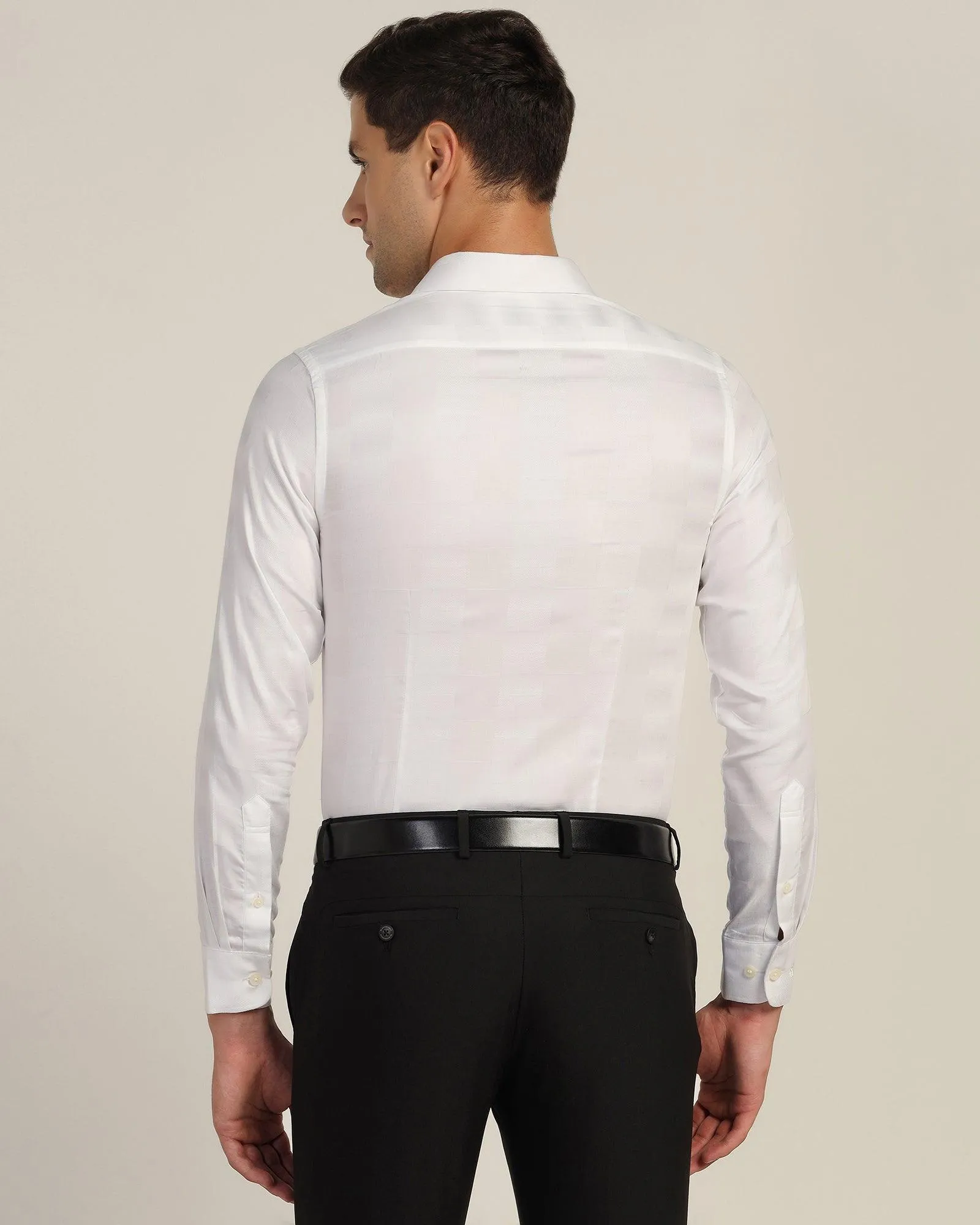 Country Charm Fitted Shape Formal White Check Shirt - Dakota