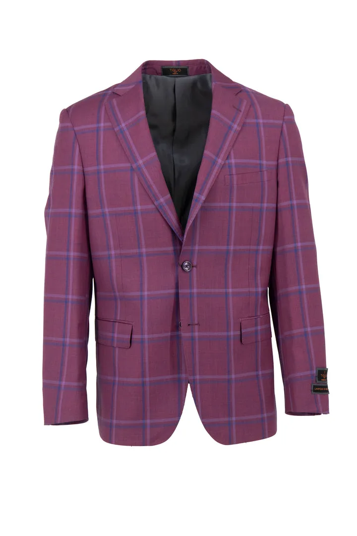 Water Resistant Design Compression Packability Tiglio Luxe Boysenberry with Blue Windowpane Dolcetto Modern Fit, Pure Wool Jacket TL6334