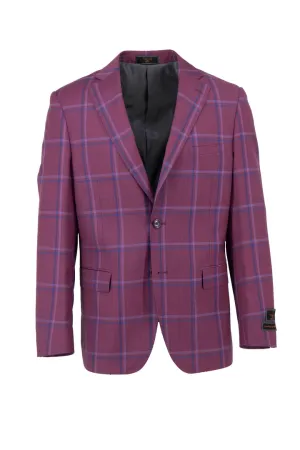 Tiglio Luxe Boysenberry with Blue Windowpane Dolcetto Modern Fit, Pure Wool Jacket TL6334 ReinforcedSeams Non Chafing Neckline