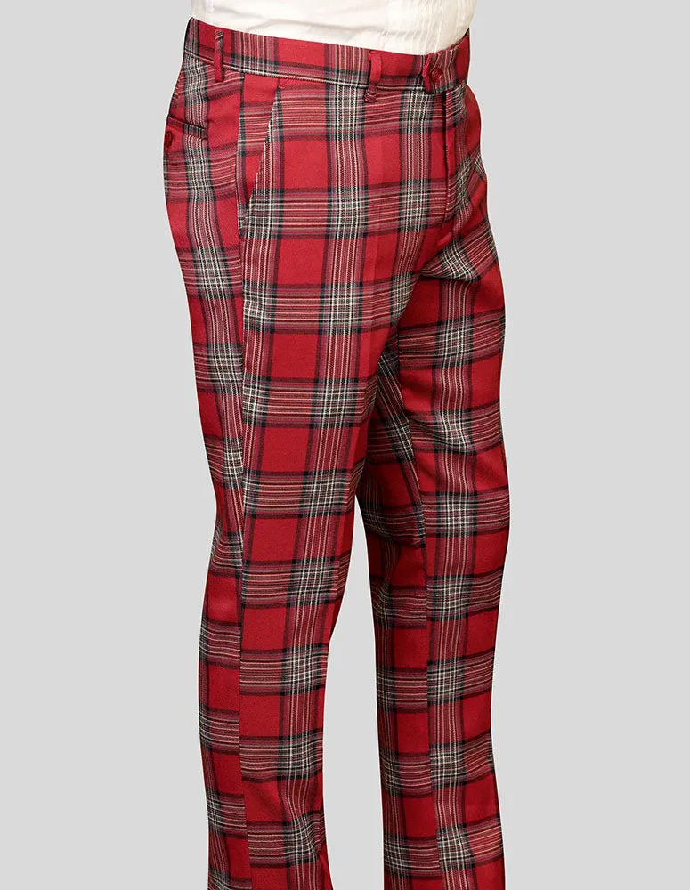 Walk Friendly Flattering Waist RED PLAID SLIM FIT DRESS PANTS
