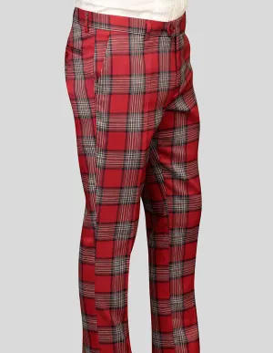 Flexible Durability Flexible Comfort RED PLAID SLIM FIT DRESS PANTS