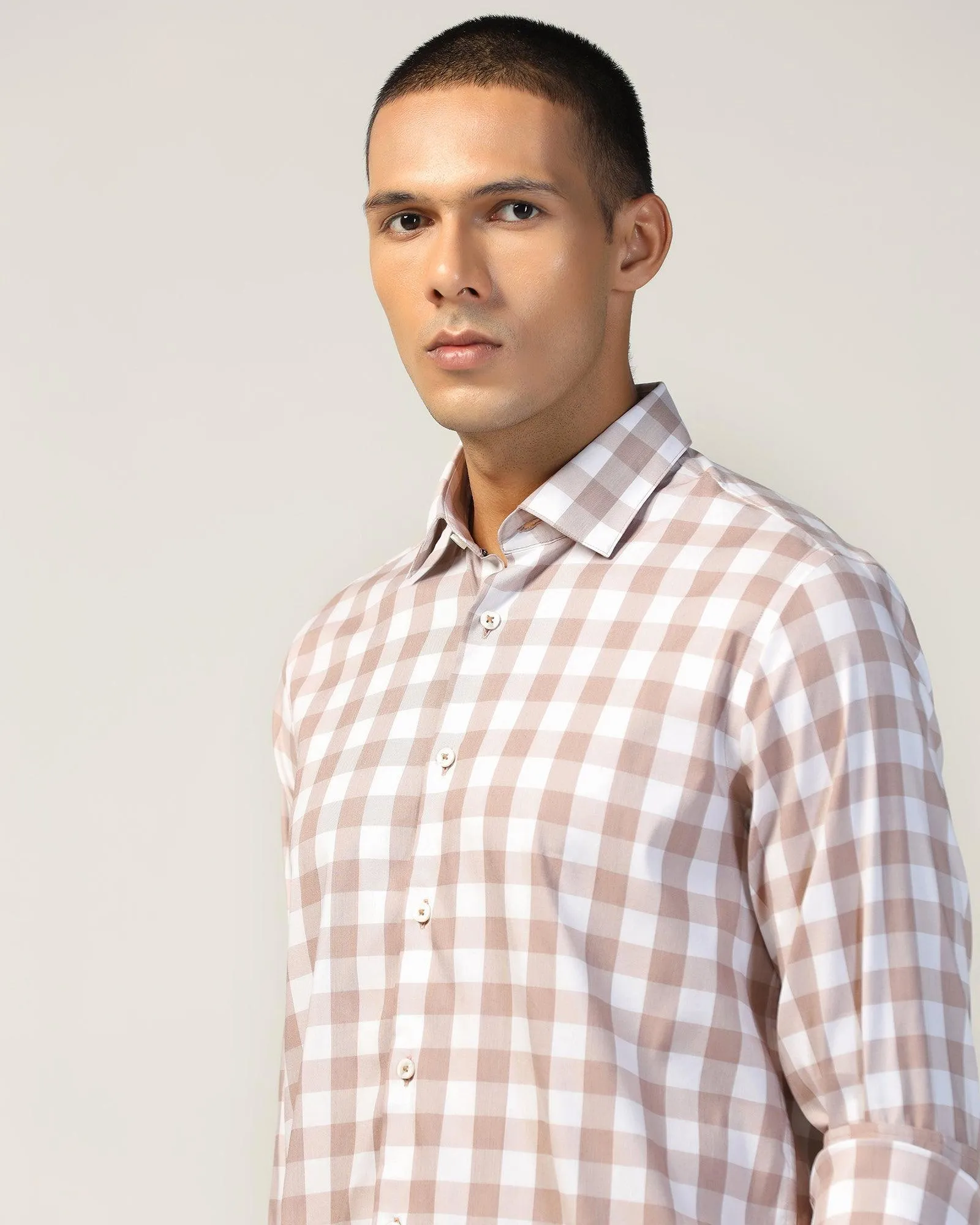 Casual Brown Check Shirt - Omer Lightweight Layer