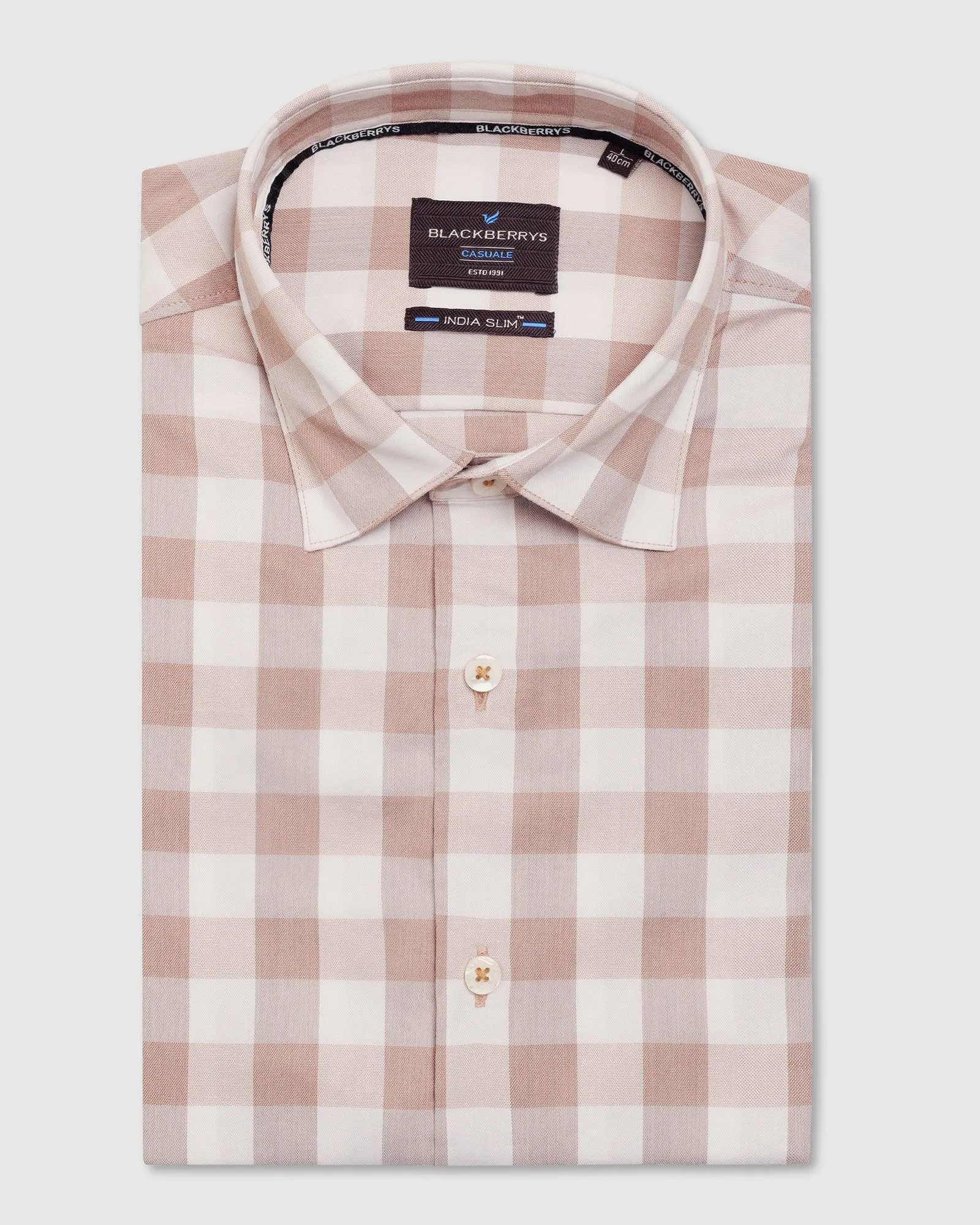 fade resistant color Versatile Design Casual Brown Check Shirt - Omer