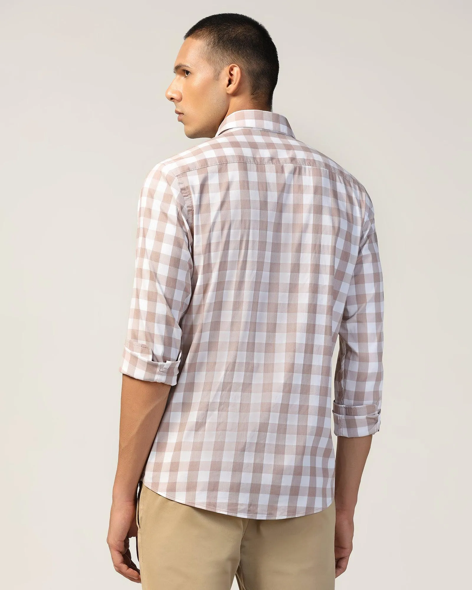 Customizable Option Eco-Friendly Choice Casual Brown Check Shirt - Omer