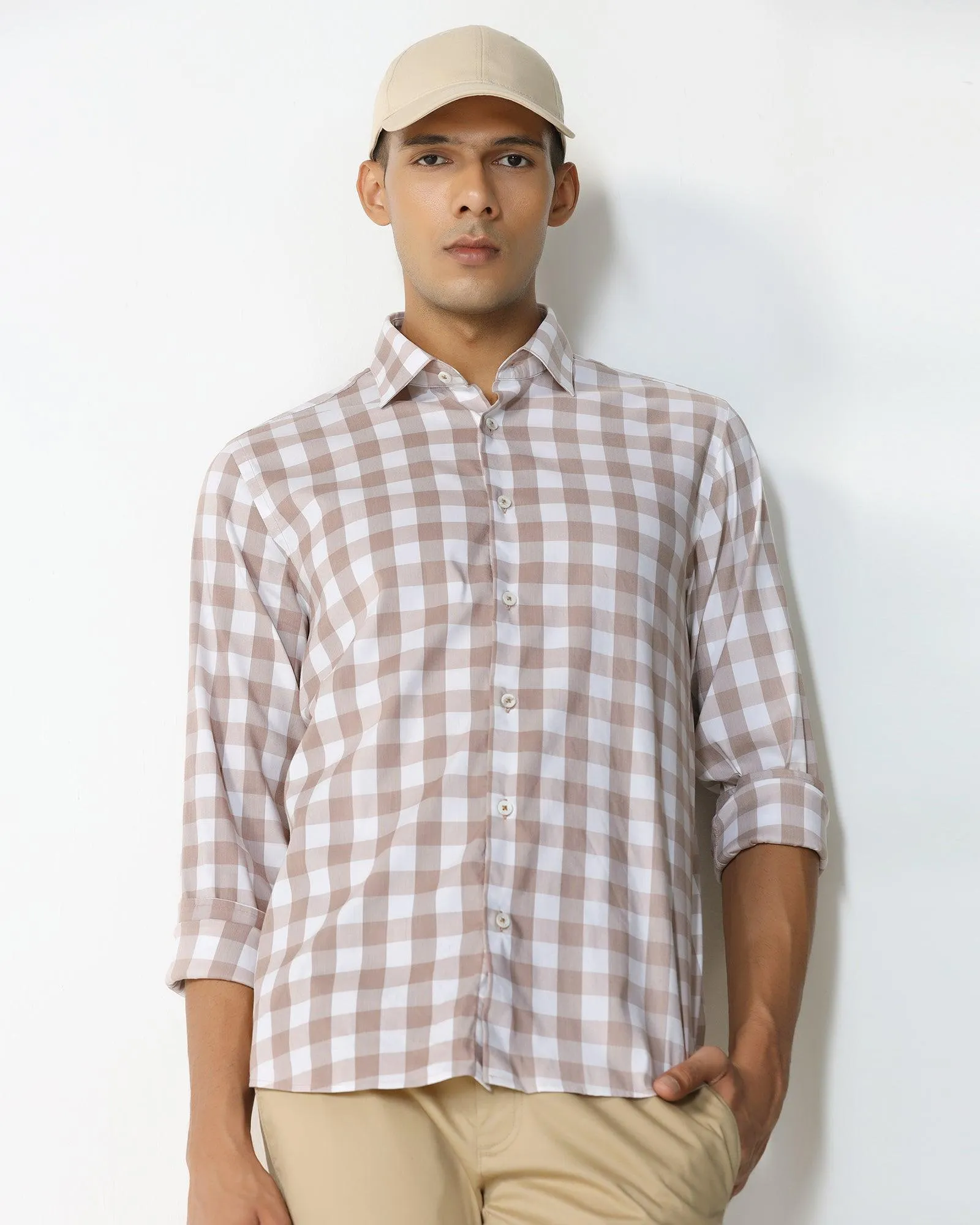 Casual Brown Check Shirt - Omer Spring Collection