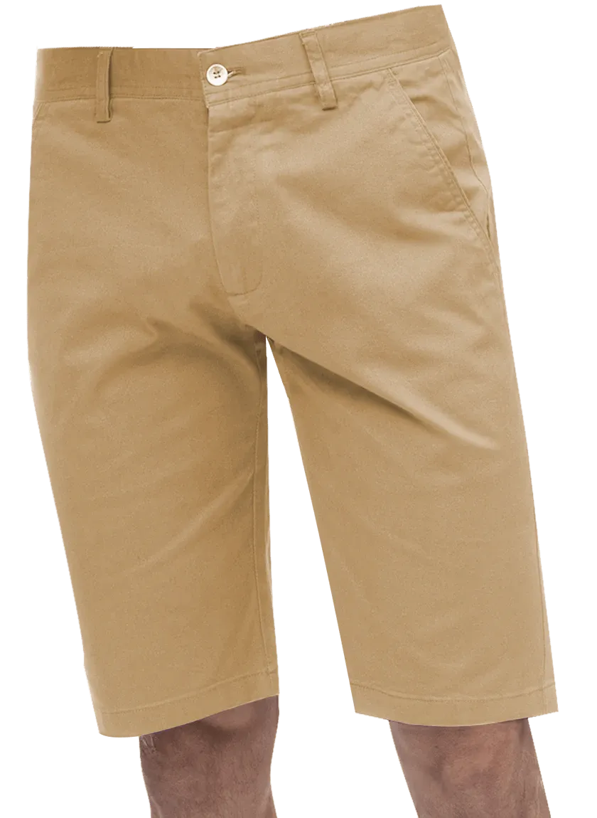 Kent & Park Mens Solid Khaki Tan Classic Fit Flat Front Shorts Cargo Pockets Rubberized Waistband