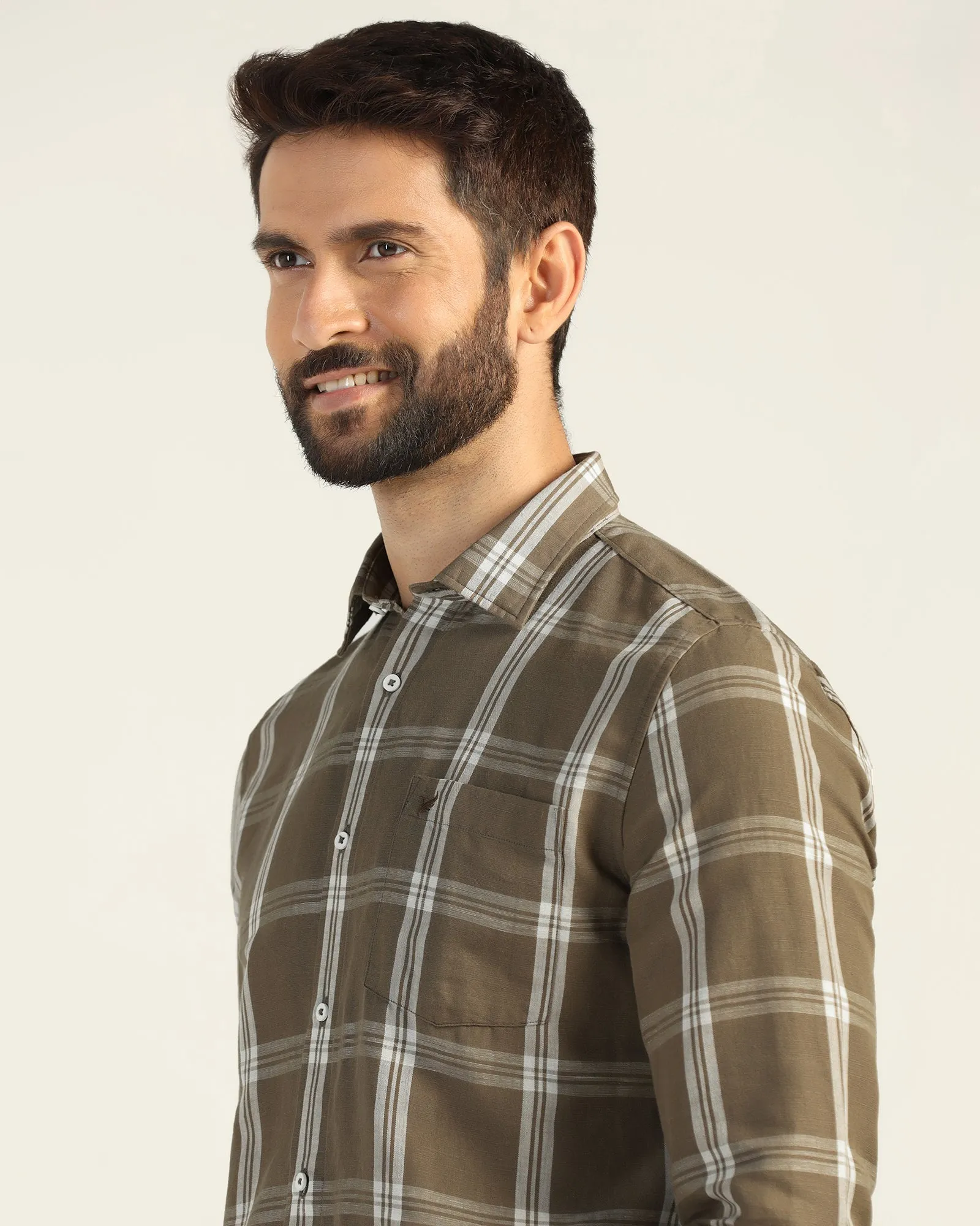 Linen Casual Natural Check Shirt - Yori Eco-Friendly Fabric High Density Weave