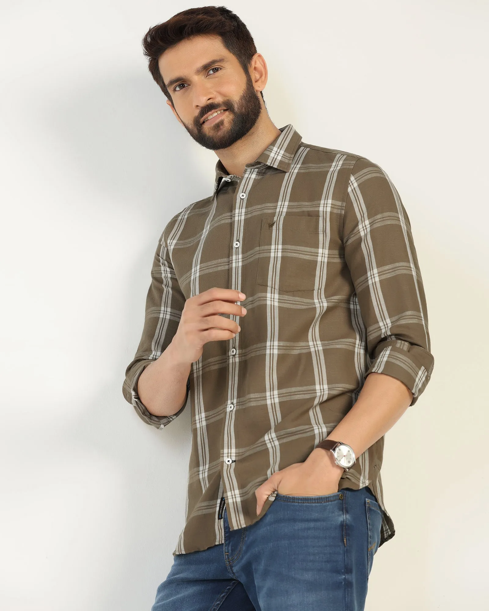 Mix-And-Match Seasonal Collection Linen Casual Natural Check Shirt - Yori