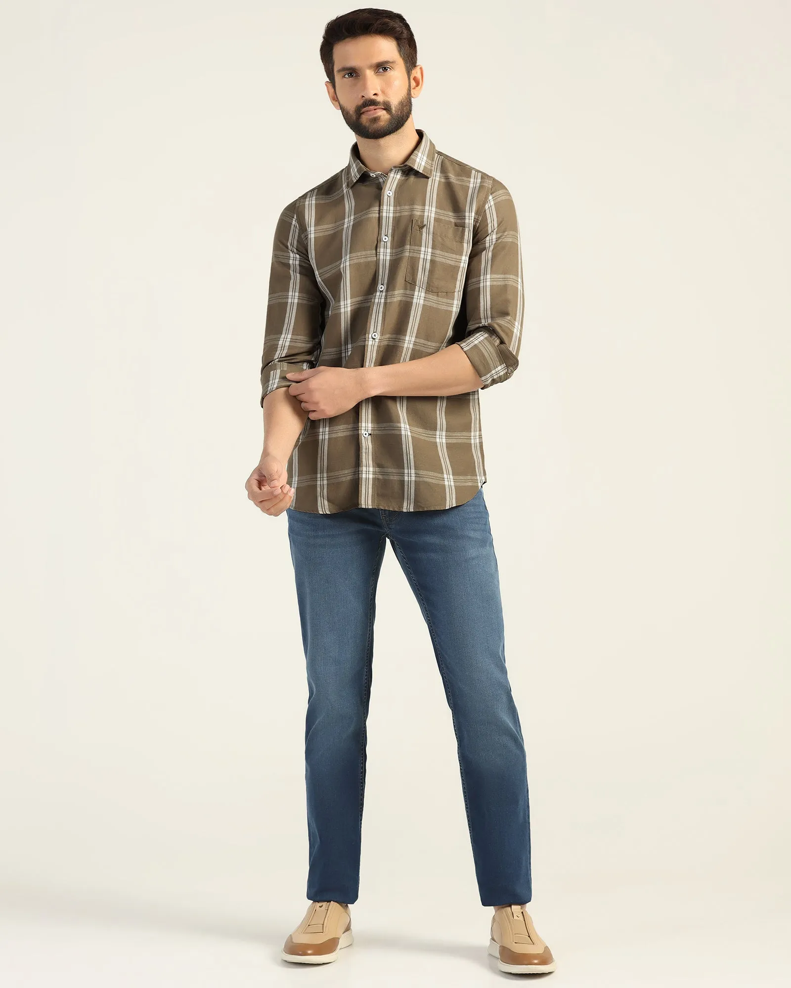 Linen Casual Natural Check Shirt - Yori Lightweight texture Standalone Option