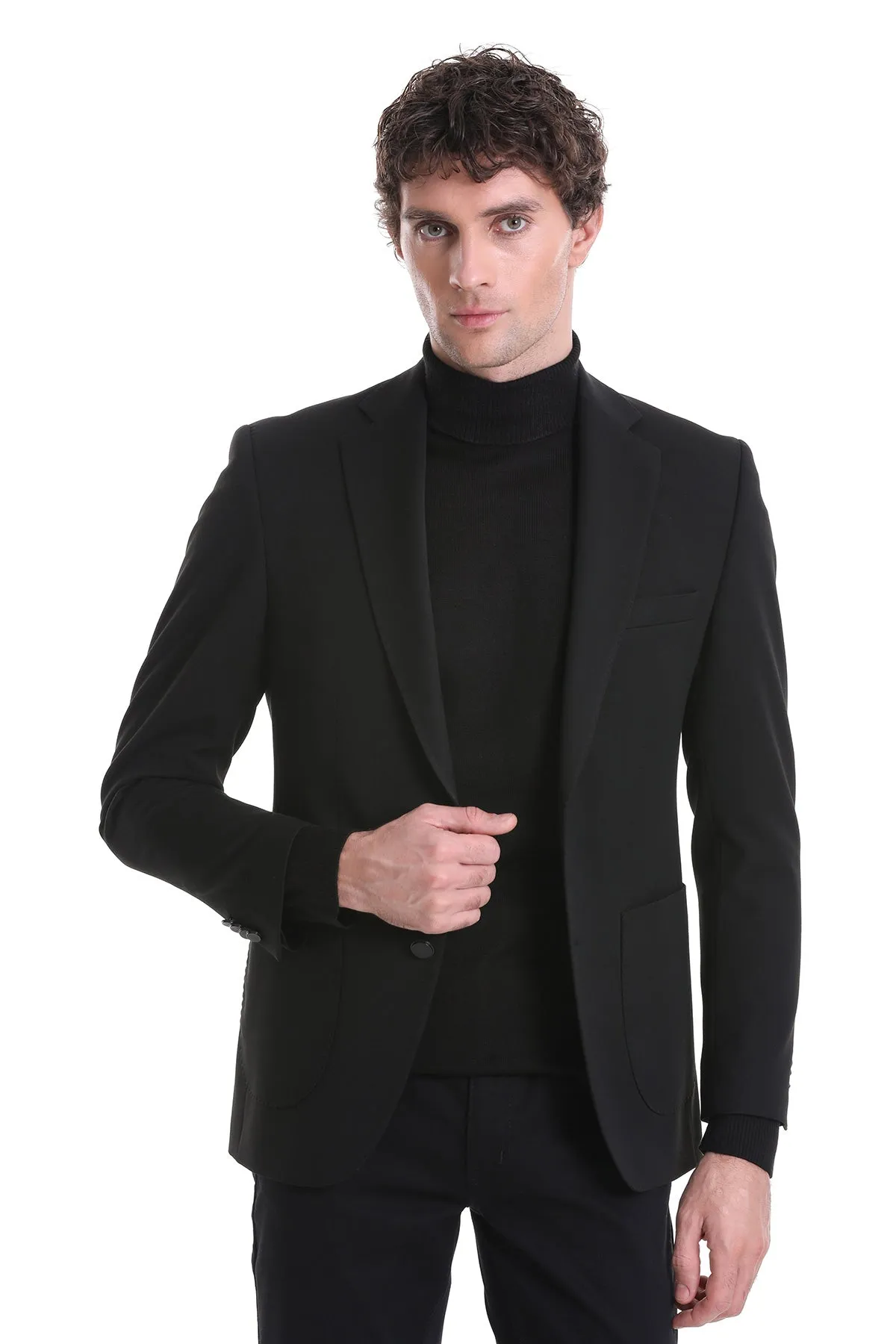 ErgonomicCut Classic Fit Cut Slim Fit Notch Lapel Black Classic Blazer
