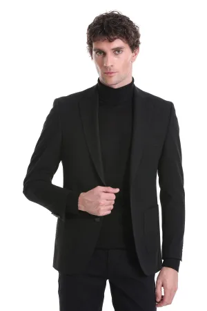 ErgonomicCut Classic Fit Cut Slim Fit Notch Lapel Black Classic Blazer