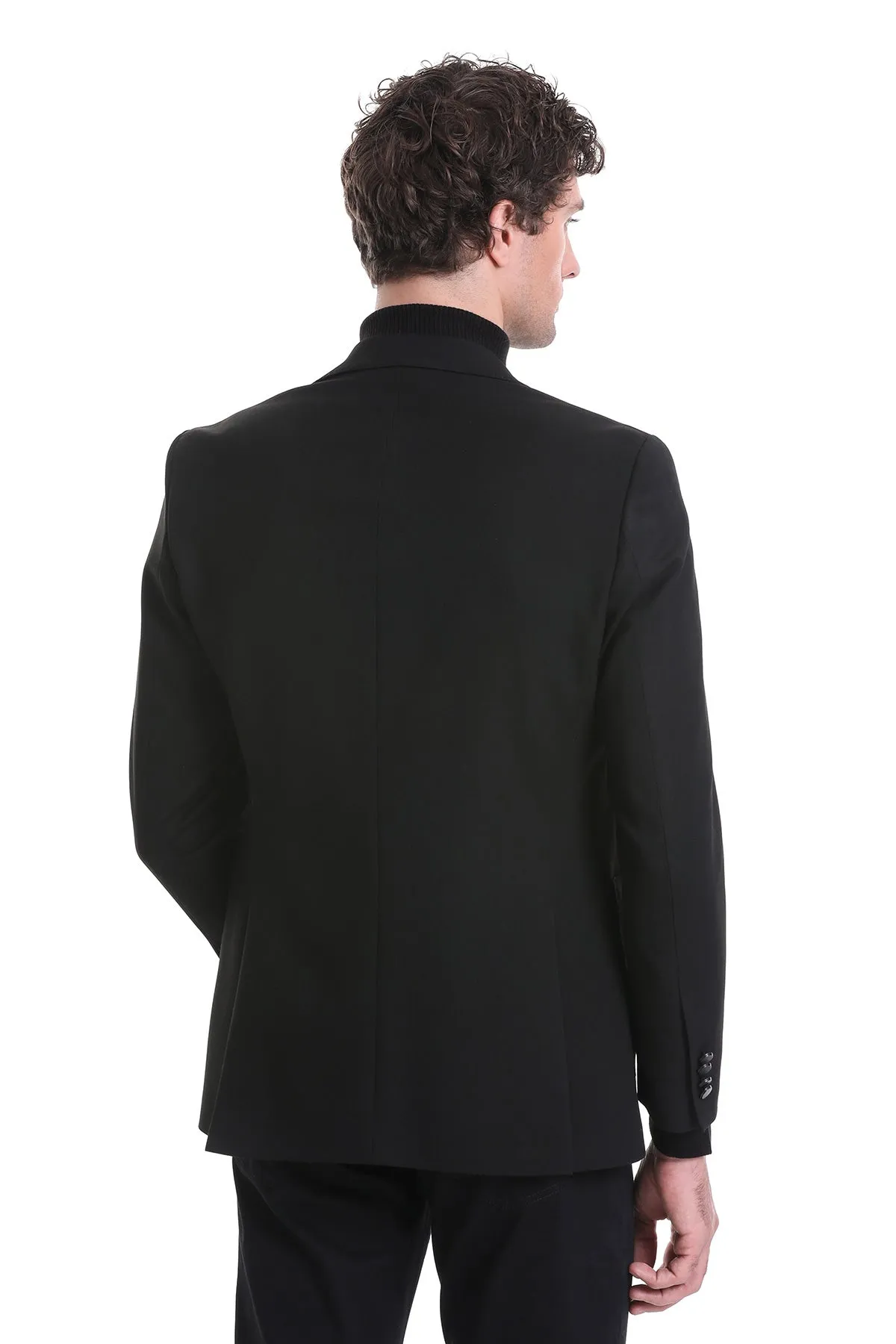 Slim Fit Notch Lapel Black Classic Blazer HeatReflectiveLining