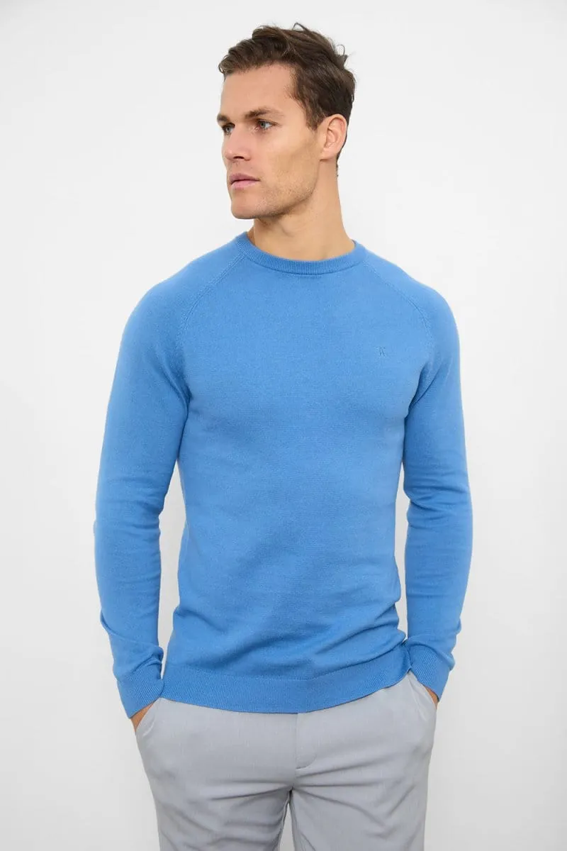 FadeResistant Color Work Wear Cotton Crew Neck in Ocean Blue