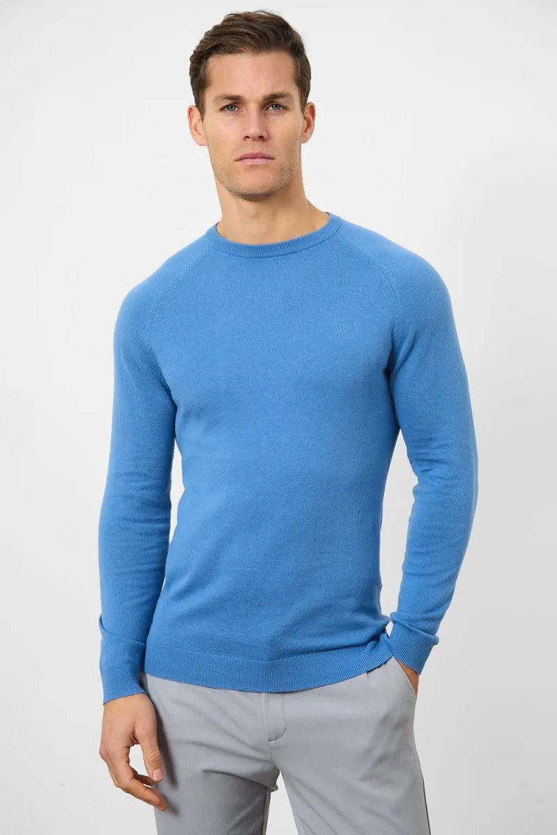 WaterRepellentCoating NonSlipTrim Cotton Crew Neck in Ocean Blue