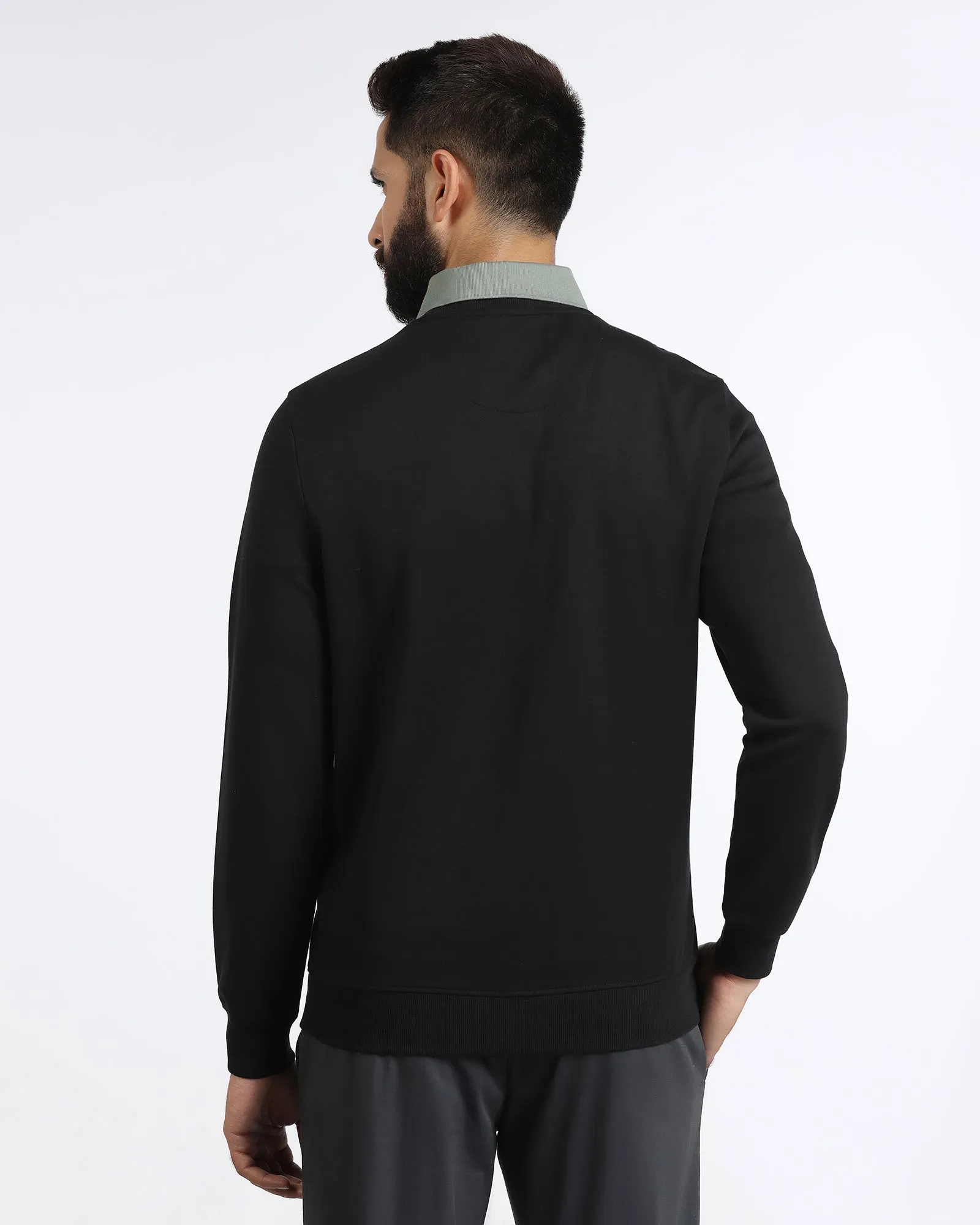 Club Mode Black Crew Neck Solid Sweatshirt - Bling