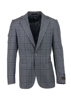 Tiglio Luxe Gray With Gray and Lavender Windowpane Veneto/THP Slim Fit half lined, Pure Wool Jacket TL3326 RecycledPolyester