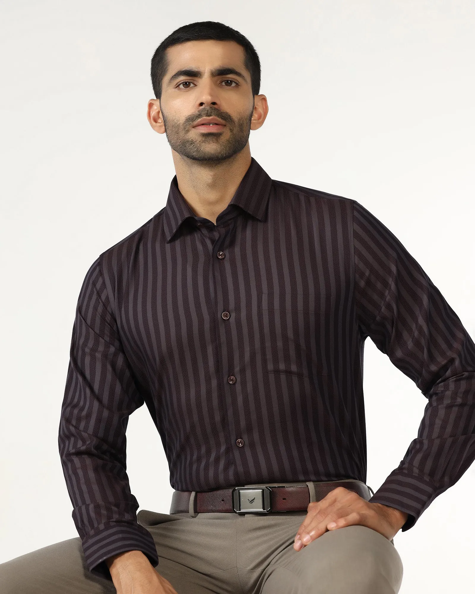 Winter Comfort Smooth Cotton Blend Rust Stripe Shirt - Refute