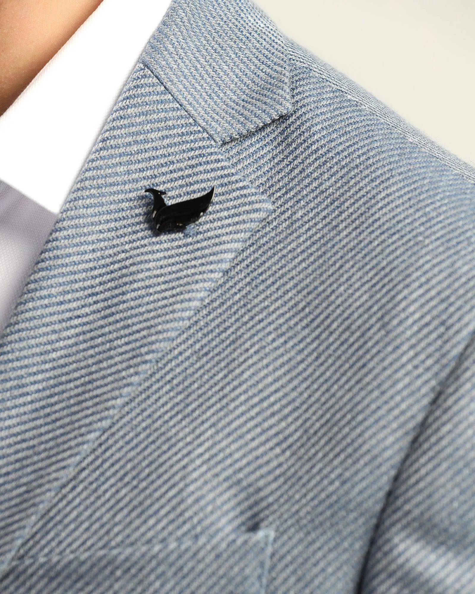 Touchscreen Compatible Cuffs Formal Blue Textured Blazer - Corolla