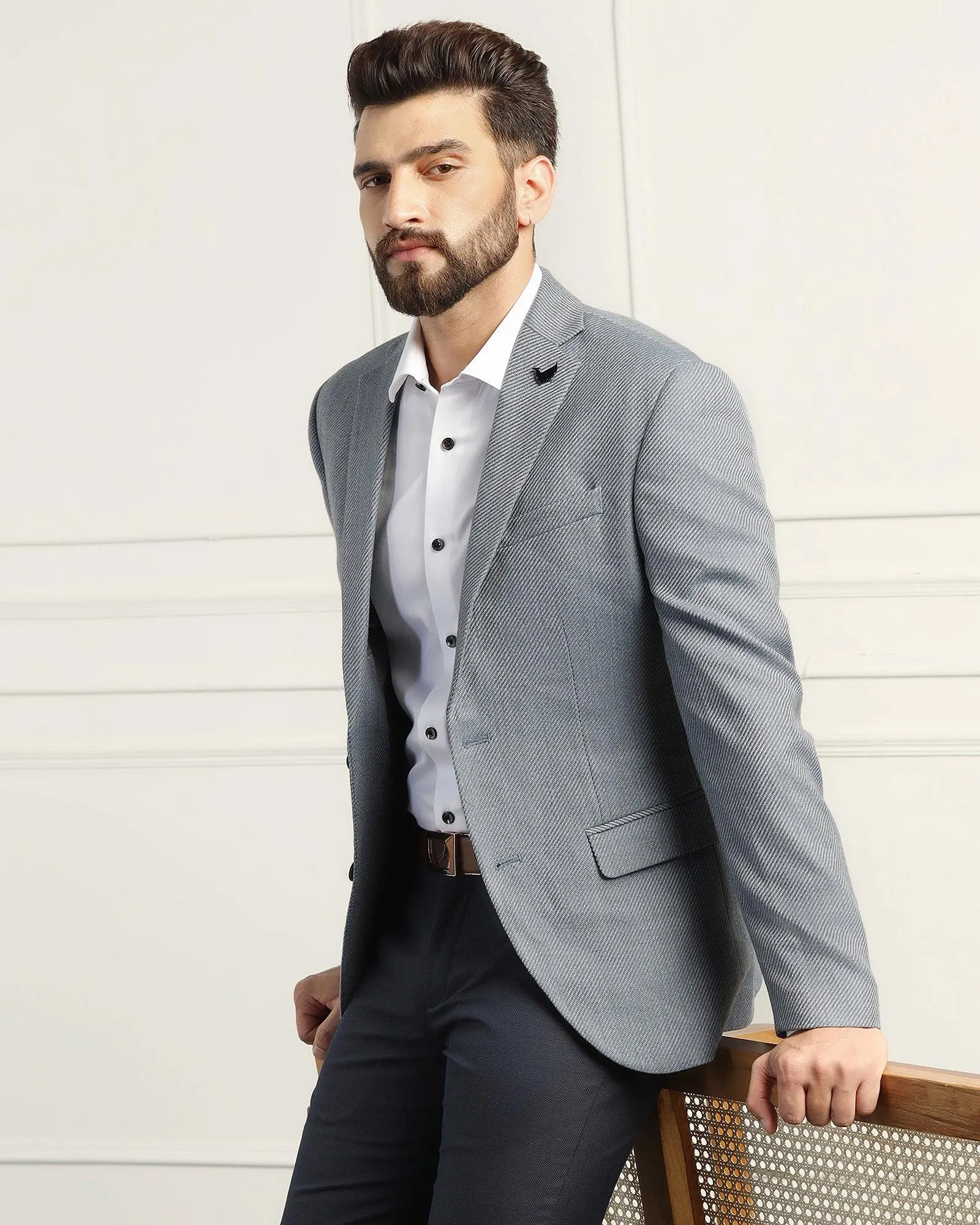 Formal Blue Textured Blazer - Corolla Minimal Detailing