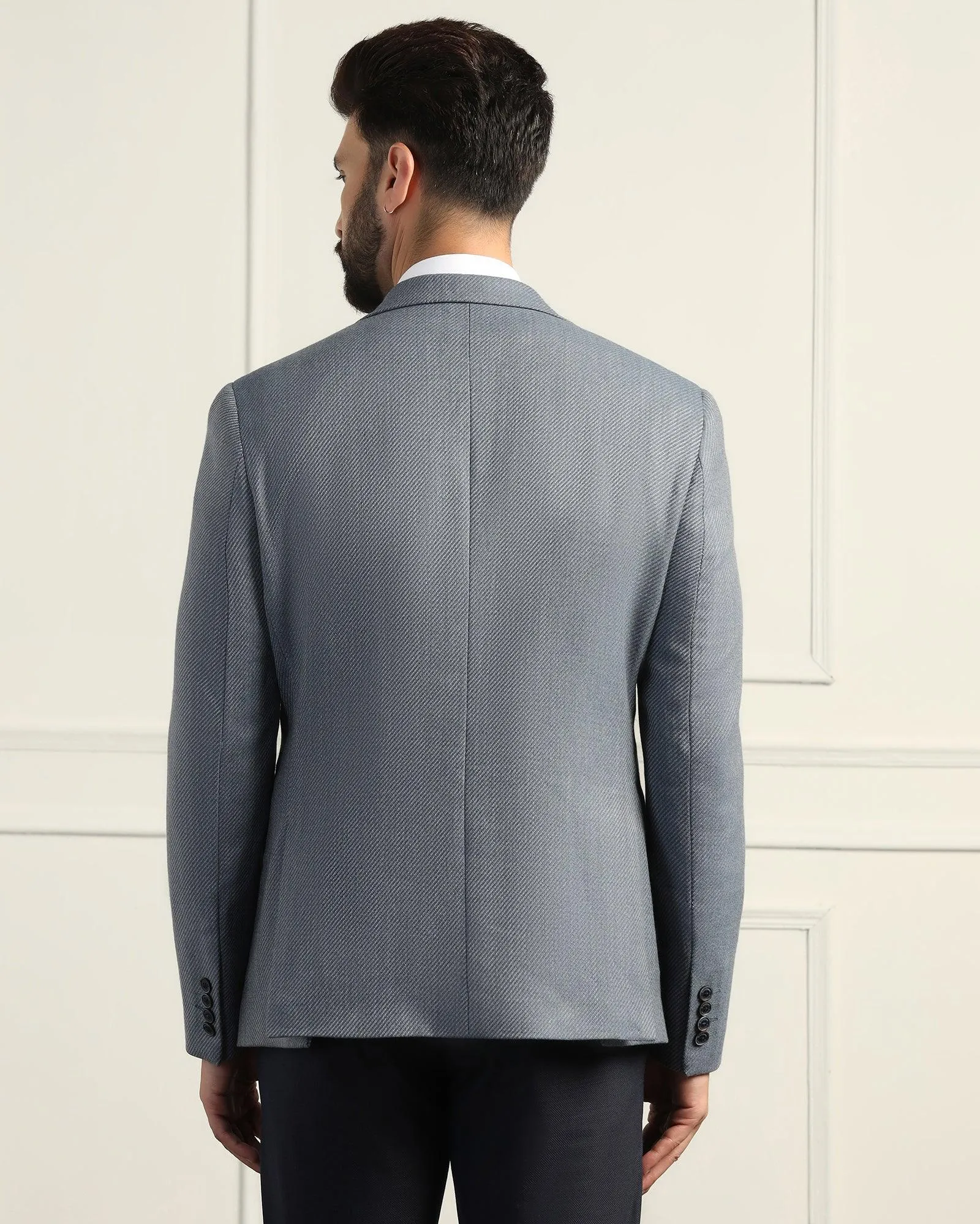 Timeless Fit Style Formal Blue Textured Blazer - Corolla