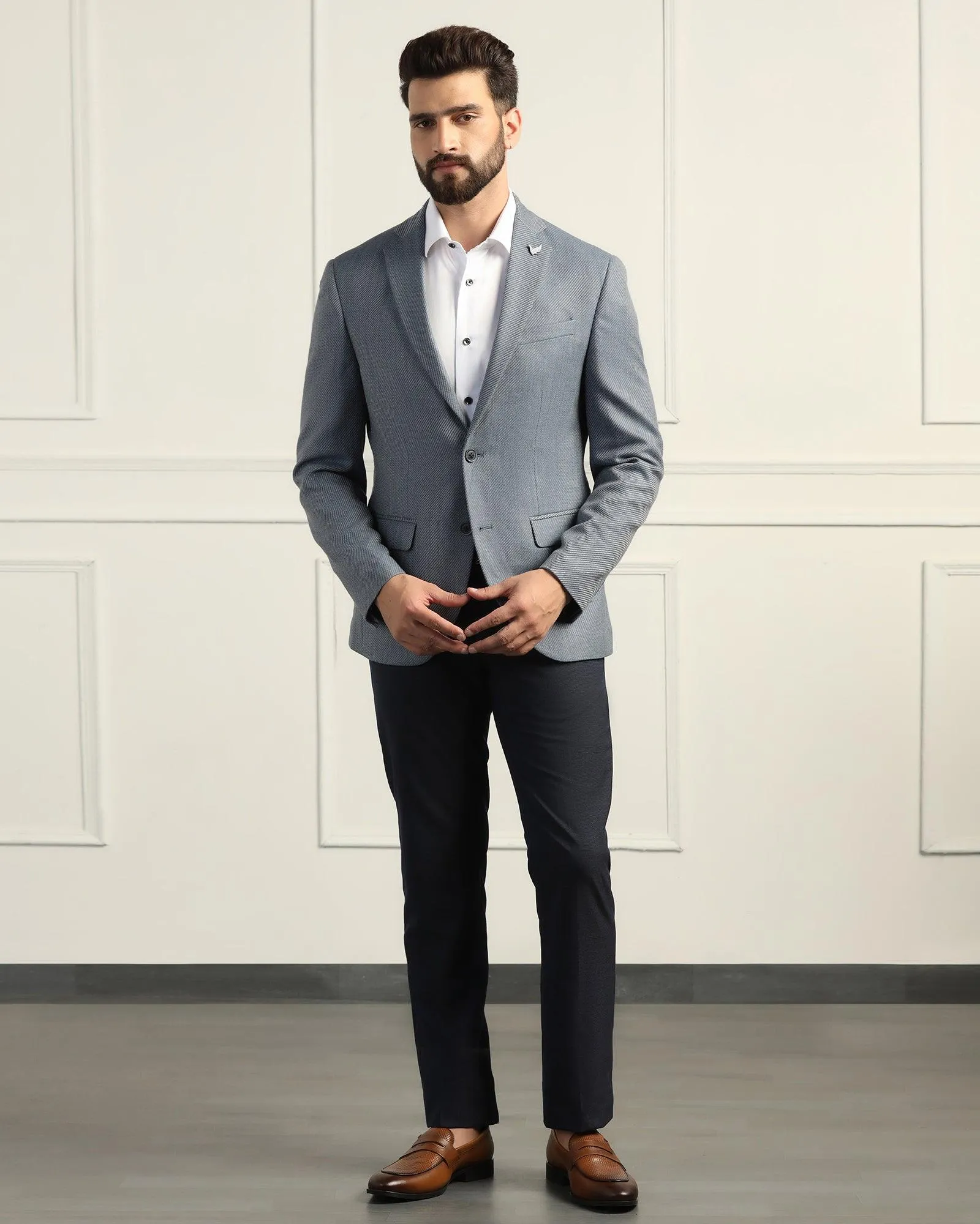 Cozy Fit Formal Blue Textured Blazer - Corolla