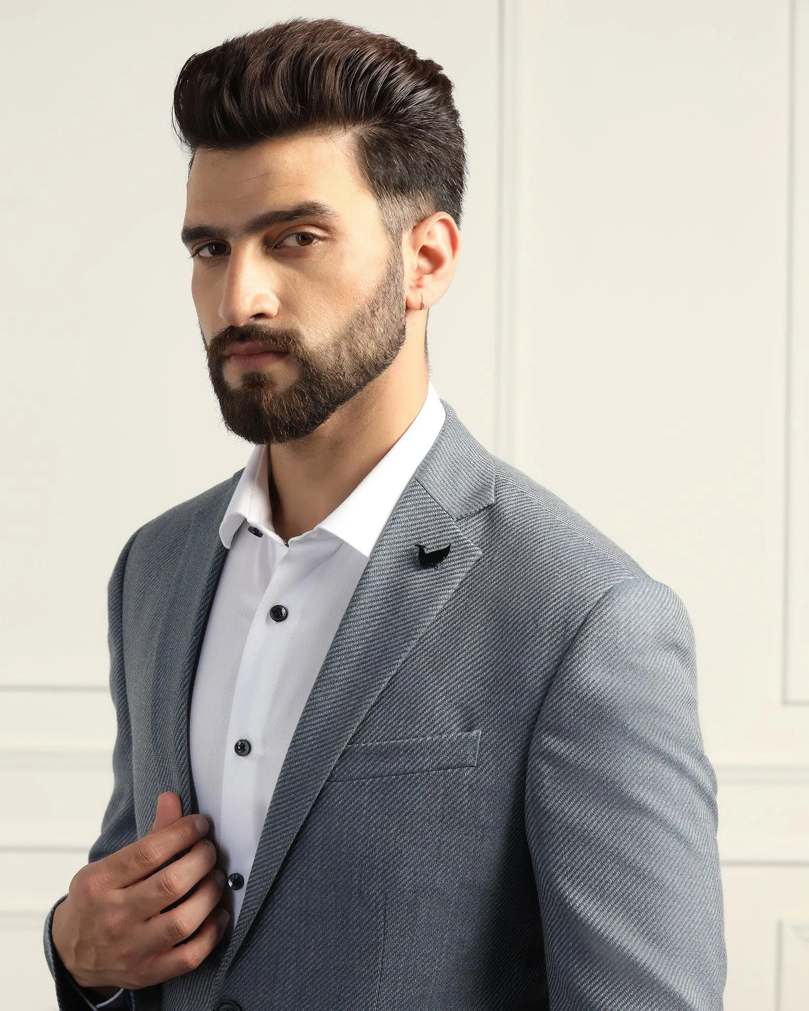 Heat Reflective Tech Structured Casual Fit Formal Blue Textured Blazer - Corolla