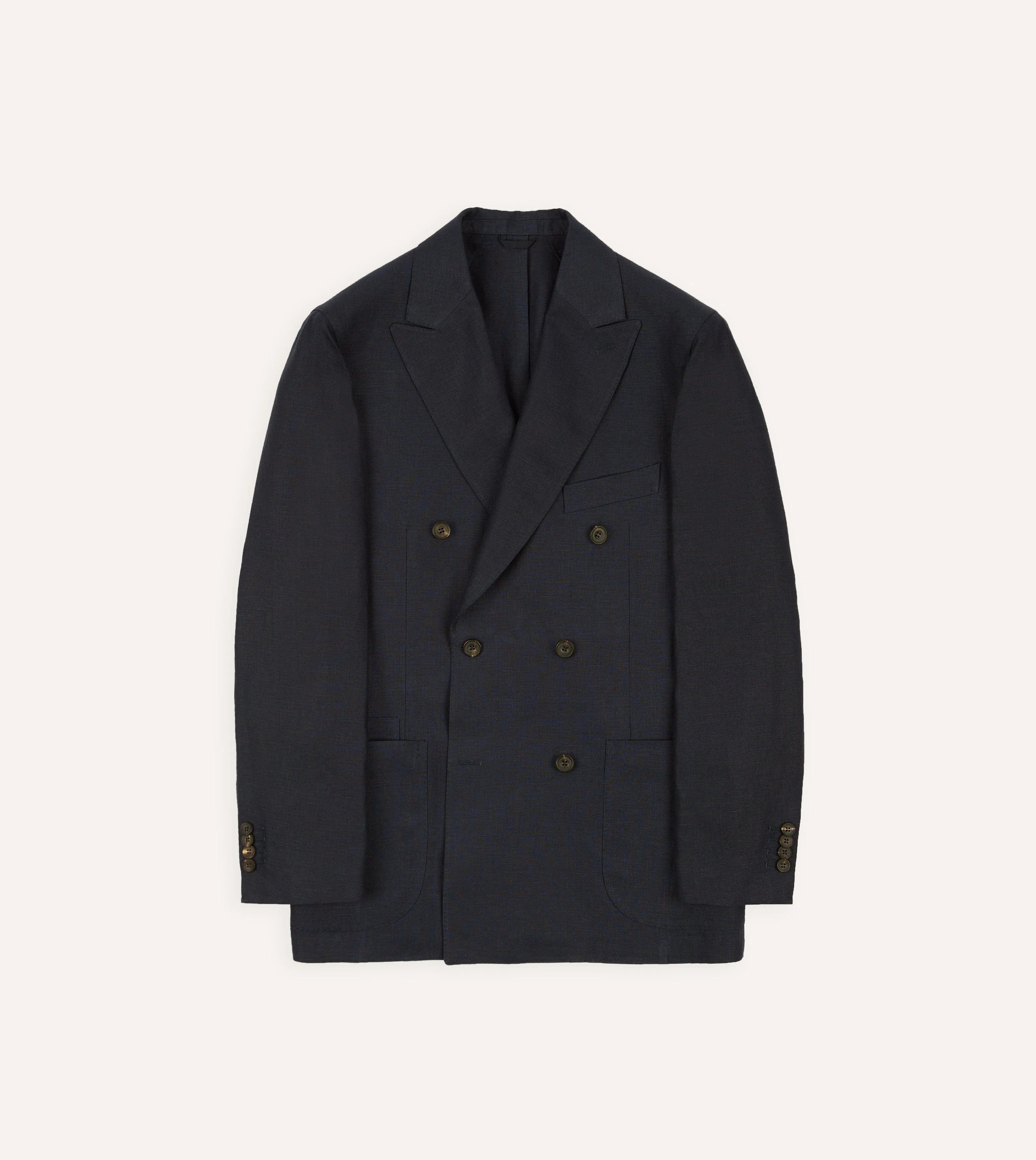 Navy Linen Double-Breasted Tailored Jacket Crisp Detail All Seasons