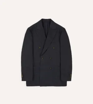 Navy Linen Double-Breasted Tailored Jacket Crisp Detail All Seasons