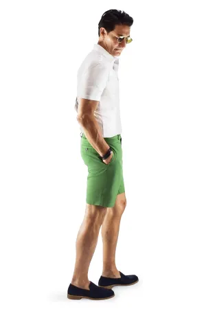 David August Green Linen Shorts - Cut-to-Order Quick Access Zip Pockets Wool blend