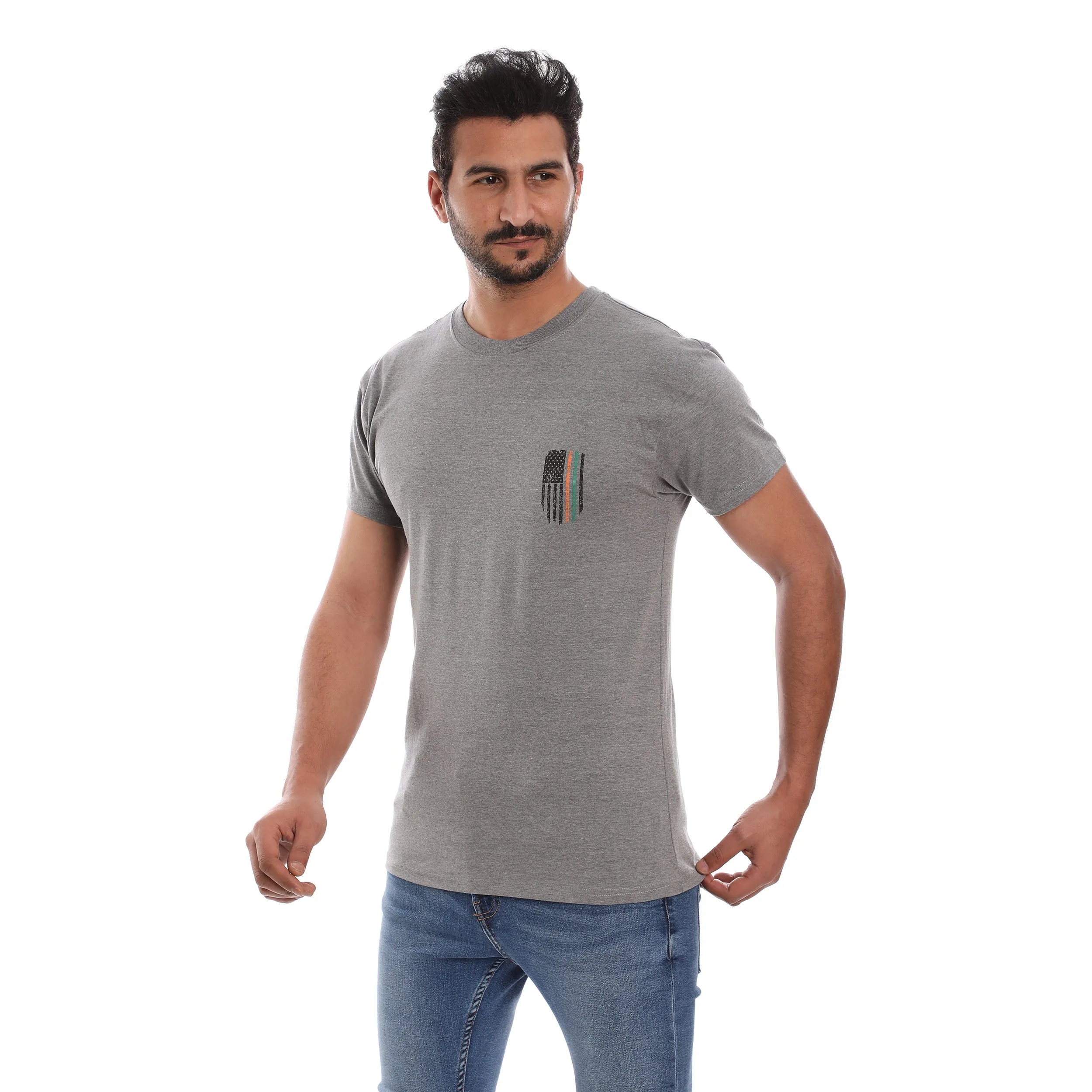 US FLAG COTTON RICH GREY SHORT SLEEVE CREW NECK Casual Fit