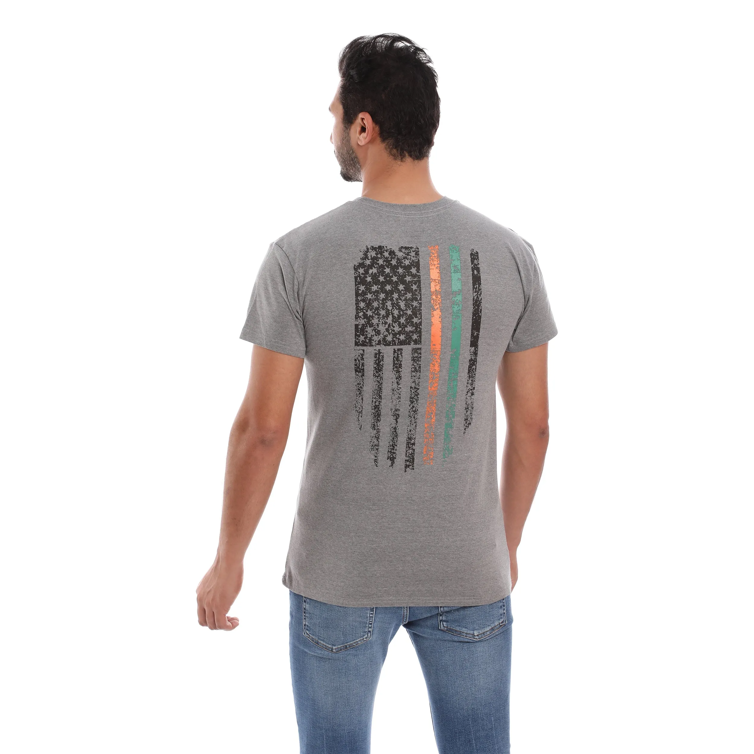 Timeless Wear US FLAG COTTON RICH GREY SHORT SLEEVE CREW NECK