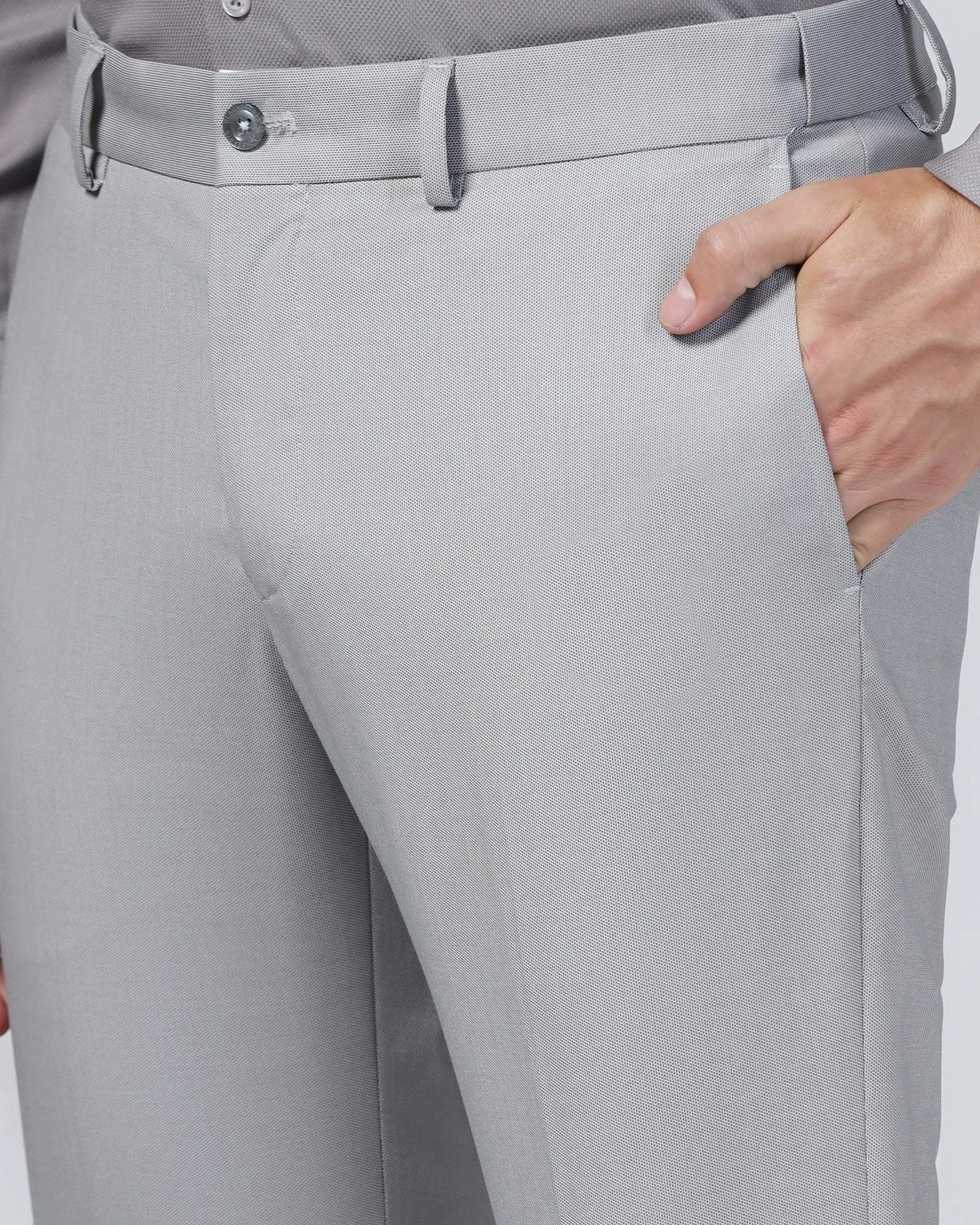 Flexible Fabric Compression Fit Slim Comfort B-95 Formal Light Grey Textured Trouser - Mazda