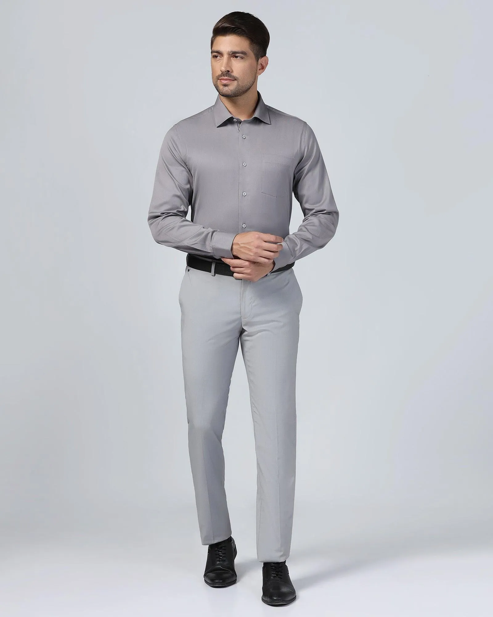 Slim Comfort B-95 Formal Light Grey Textured Trouser - Mazda Secure Waistband SoftTouchFinish