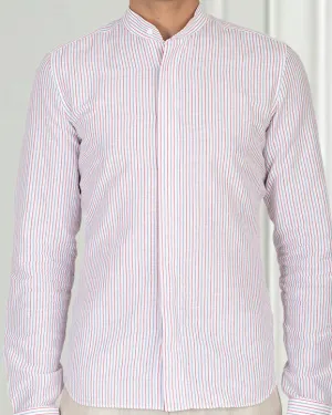 Cotton Linen: Red Blue Alternate stripes On White Shirt ZeroIrritationLabels Professional Style