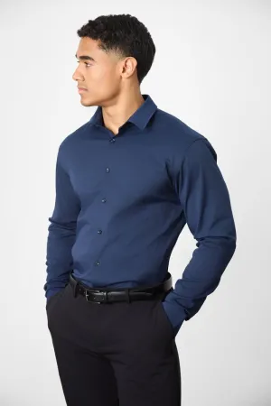 Athletic Fit Dress Shirt in Navy Blue Casual Comfort