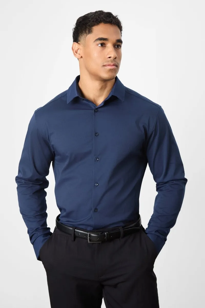 Athletic Fit Dress Shirt in Navy Blue Abrasion resistant