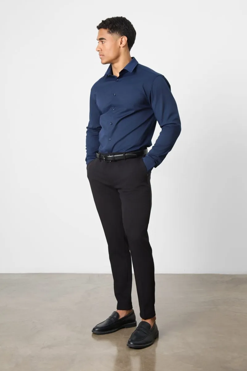 Ergonomic Sleeve Cut Athletic Fit Dress Shirt in Navy Blue