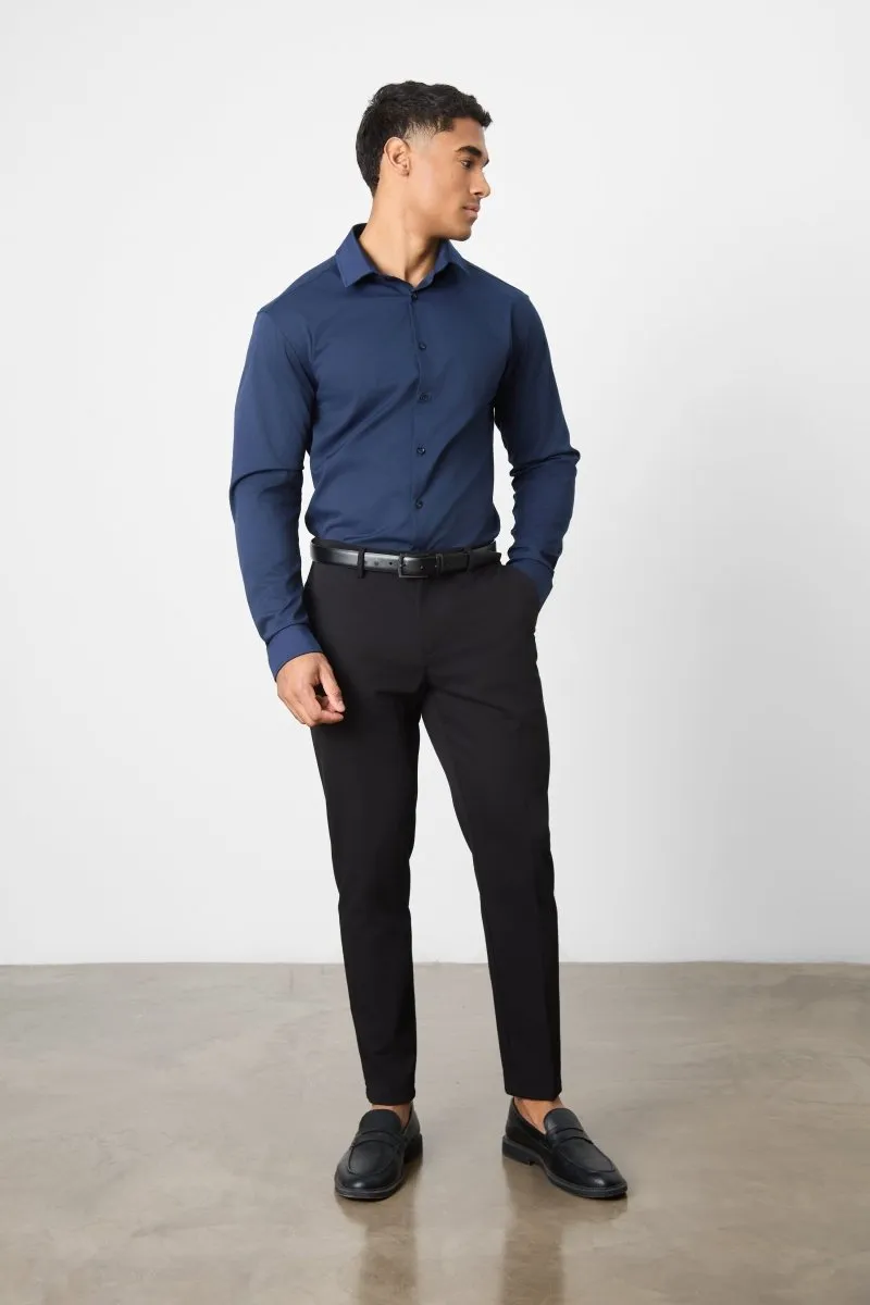 Athletic Fit Dress Shirt in Navy Blue On-The-Go Style