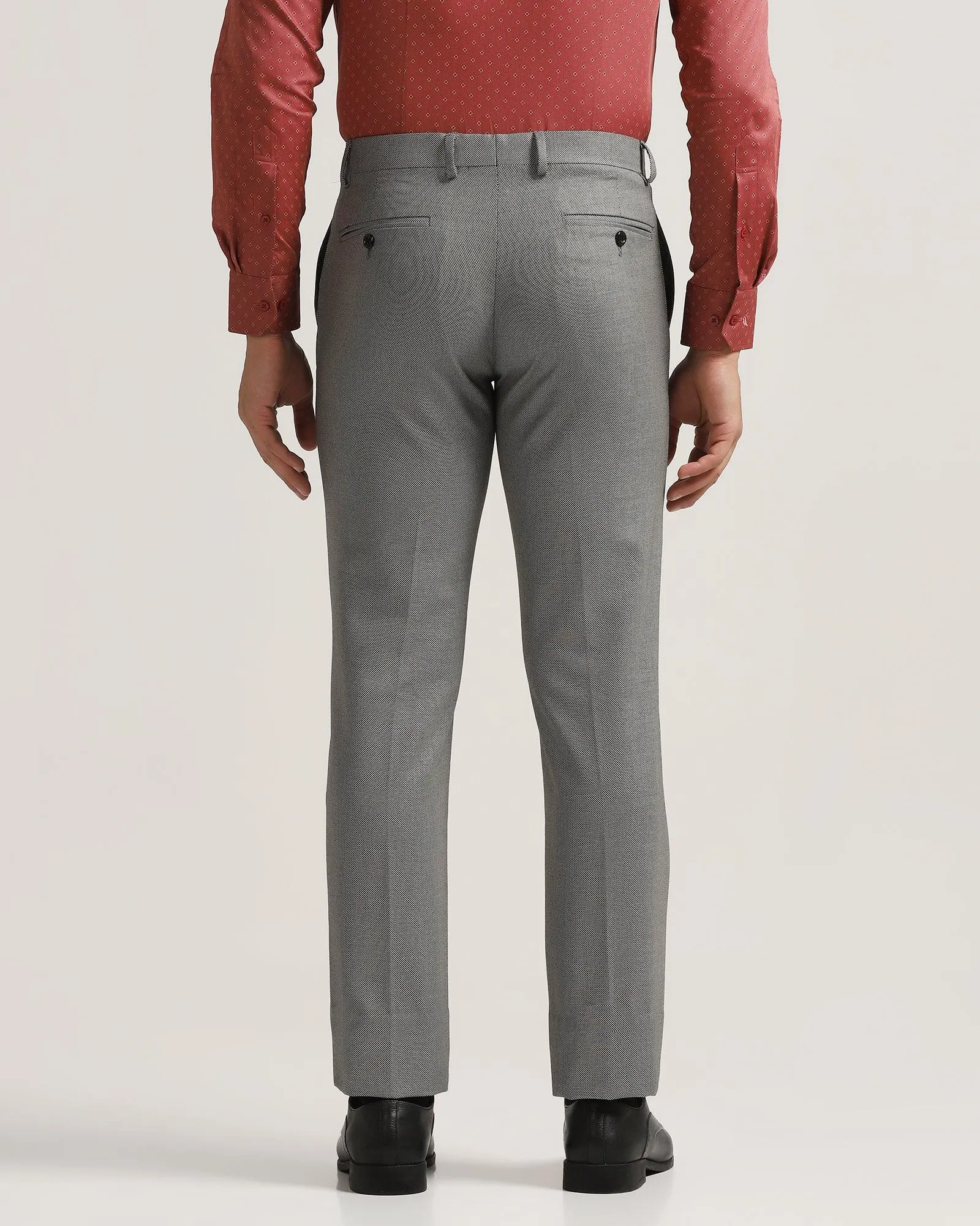 Slim fit B-91 Formal Grey Textured Trouser - Hoop FunctionalZipper